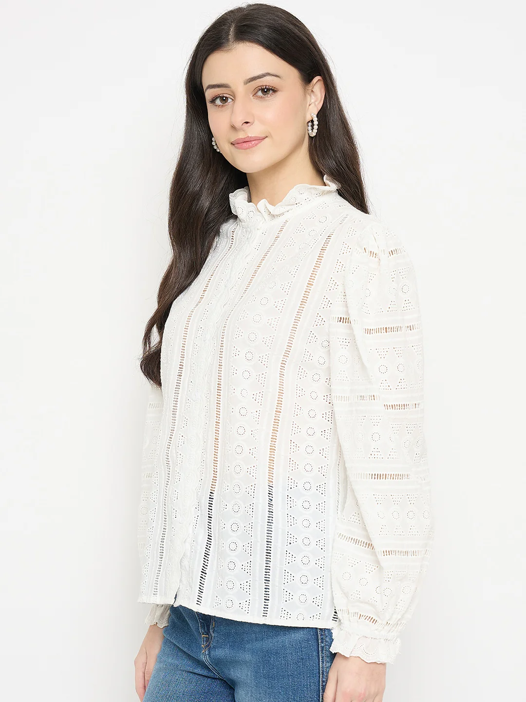 Madame Off White Lace Detailed Cotton Top - Image 6