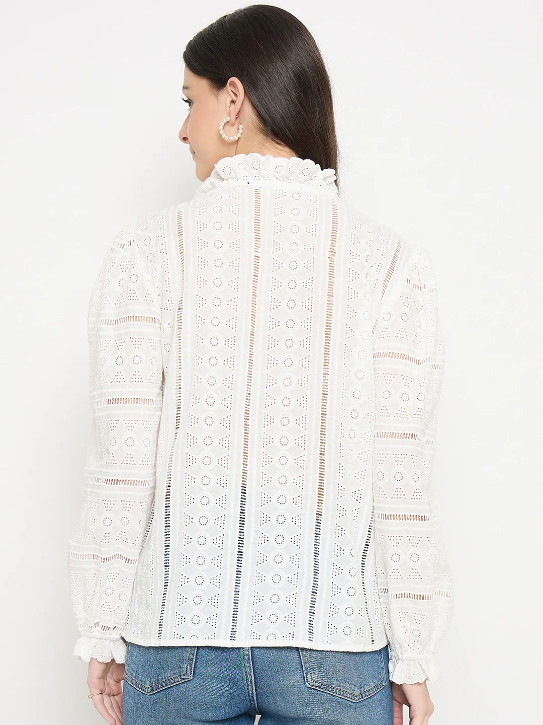 Madame Off White Lace Detailed Cotton Top - Image 7