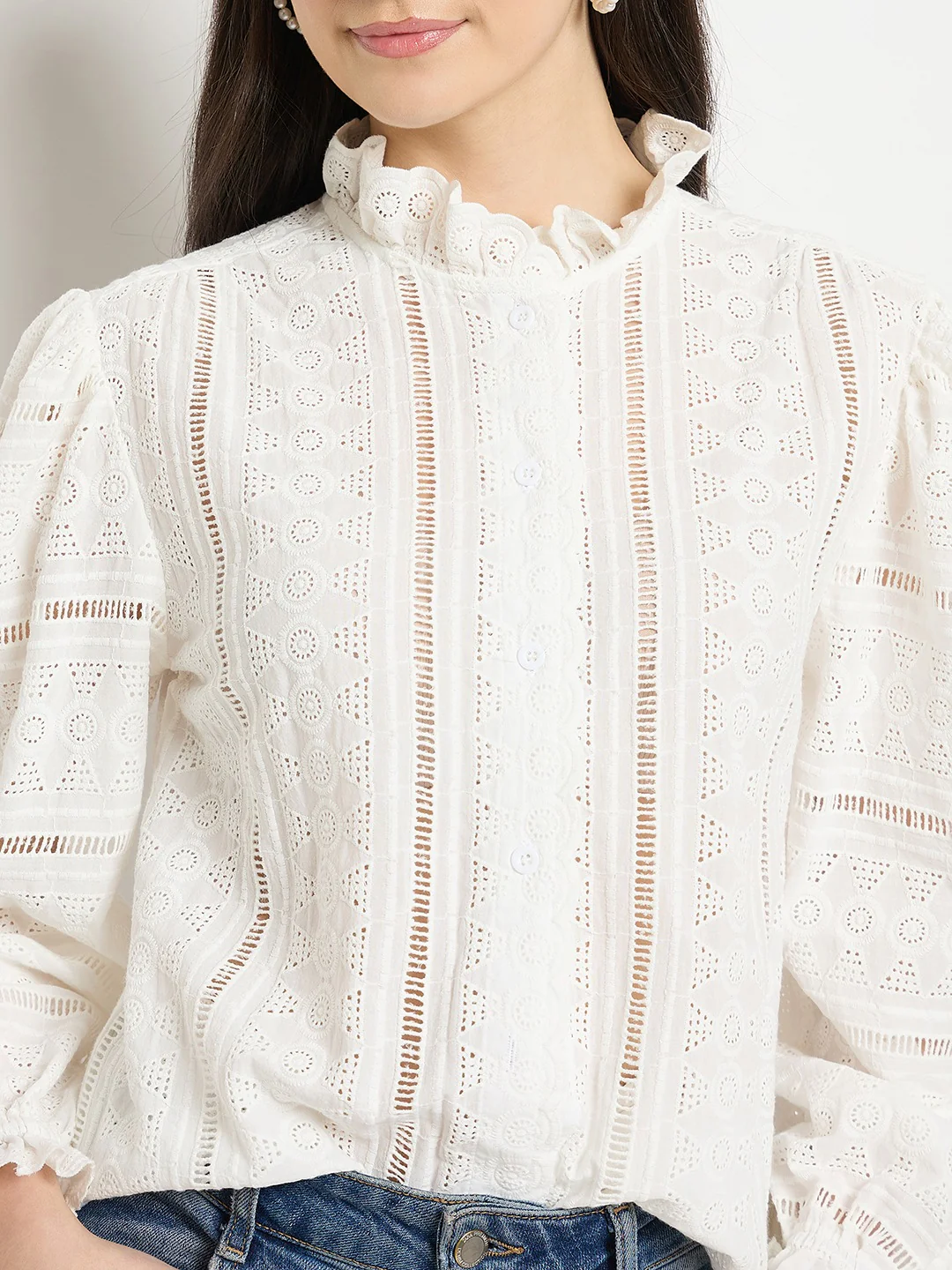 Madame Off White Lace Detailed Cotton Top - Image 8