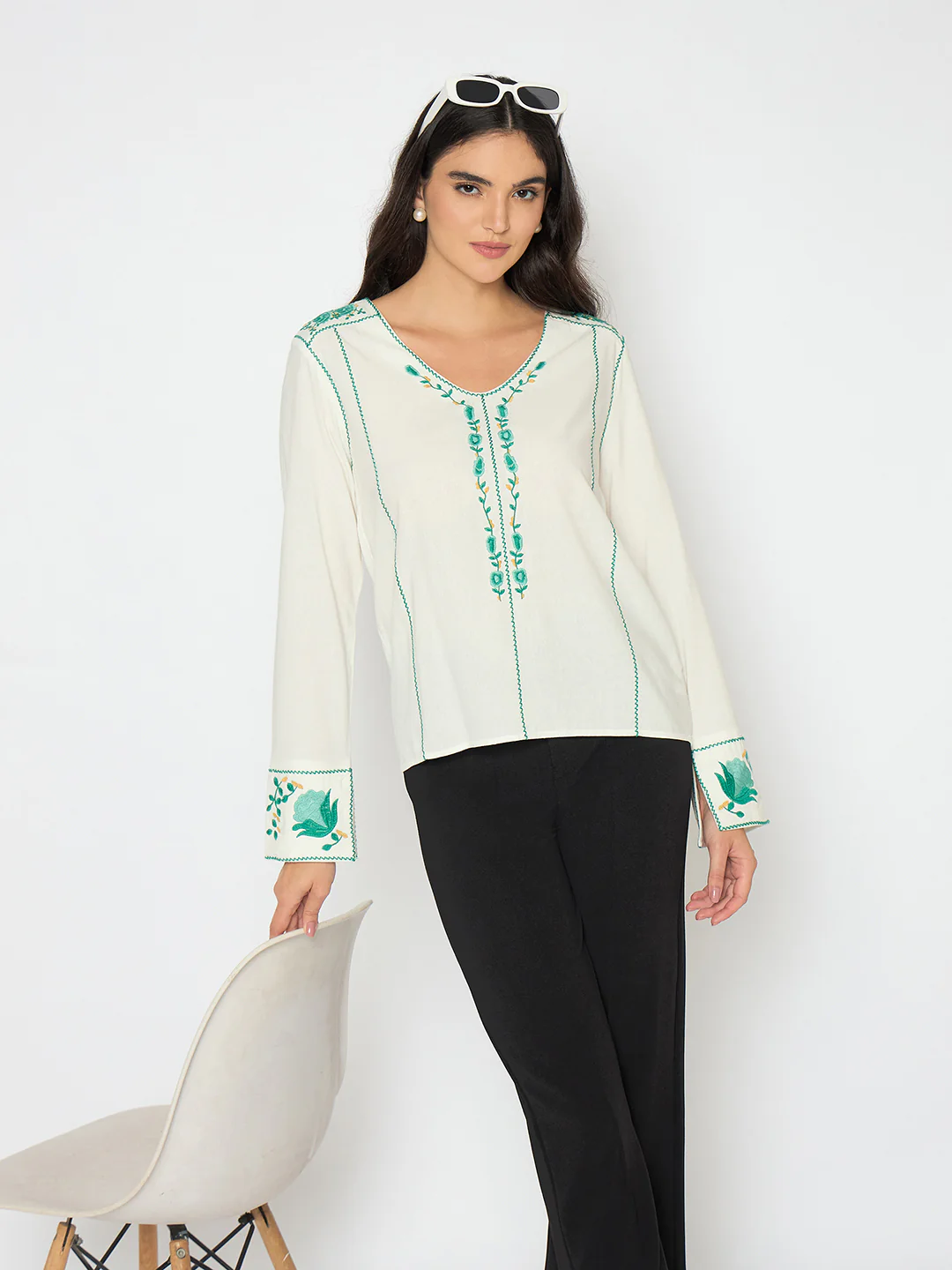 Madame Embroidered Rayon Blend White Top