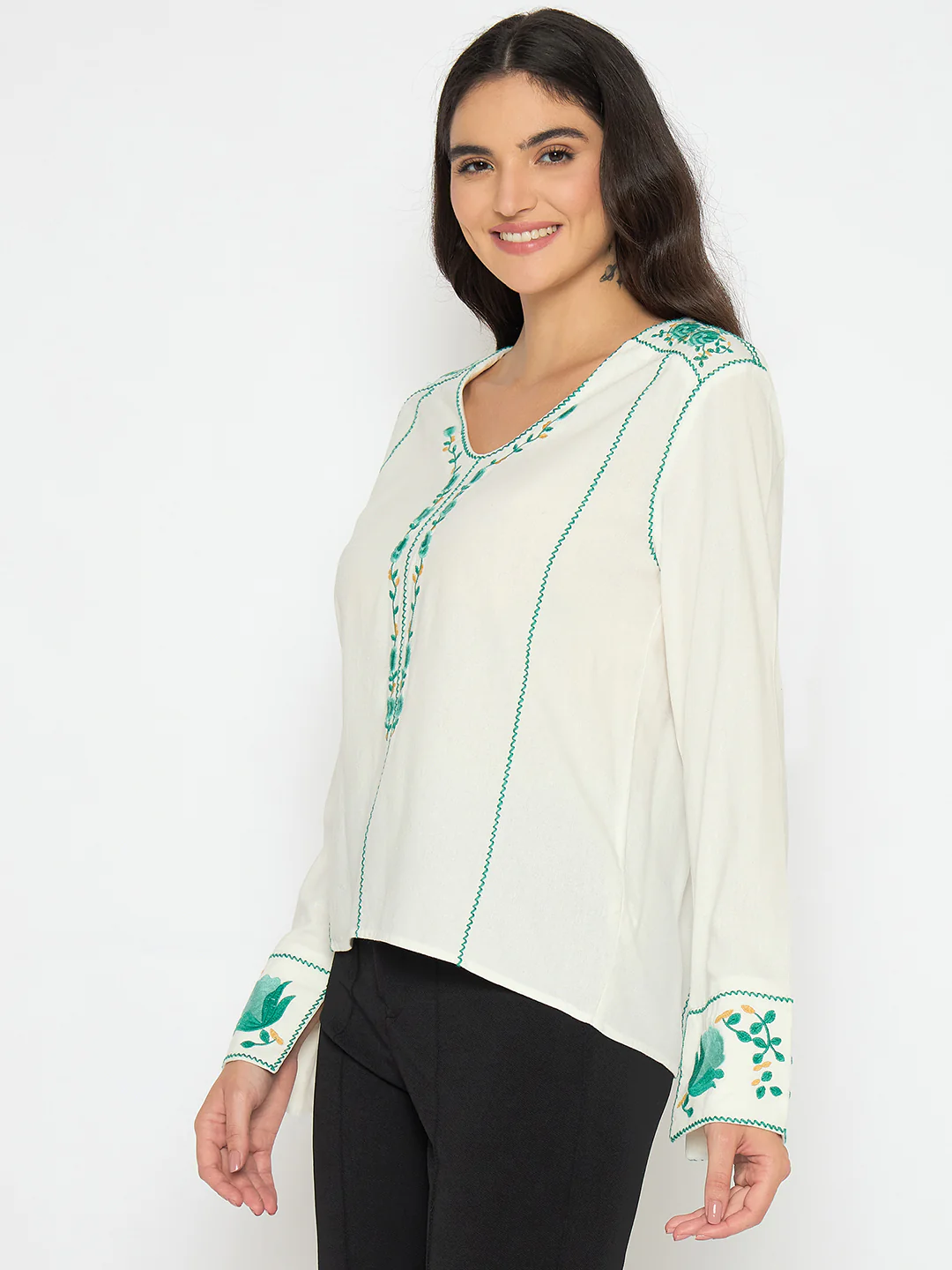 Madame Embroidered Rayon Blend White Top - Image 5