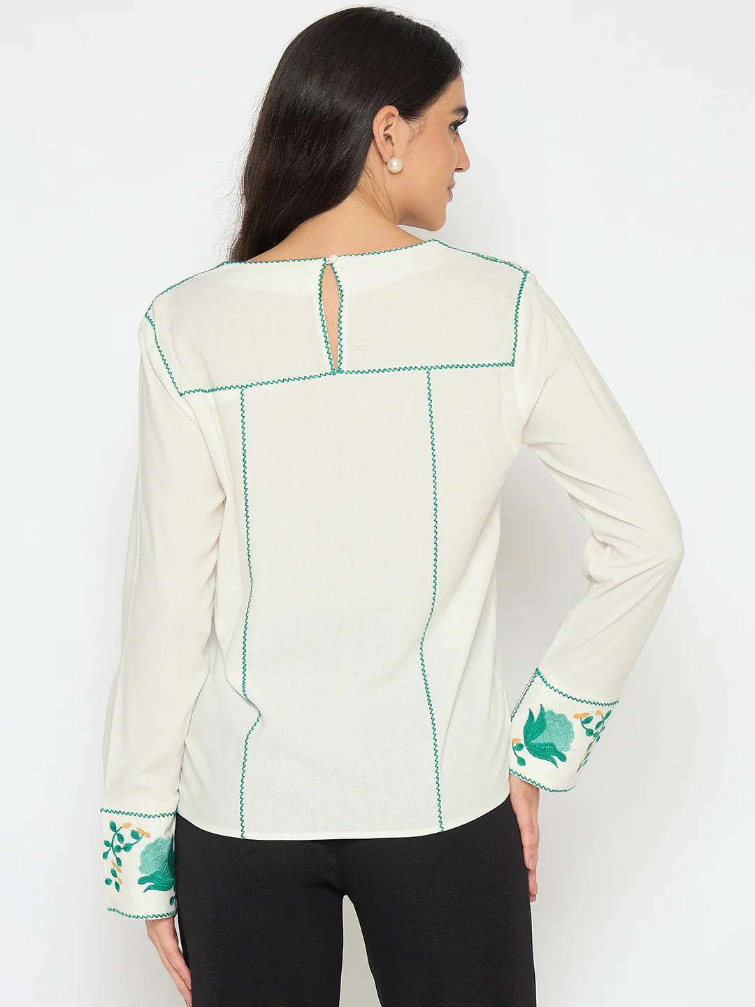 Madame Embroidered Rayon Blend White Top - Image 6