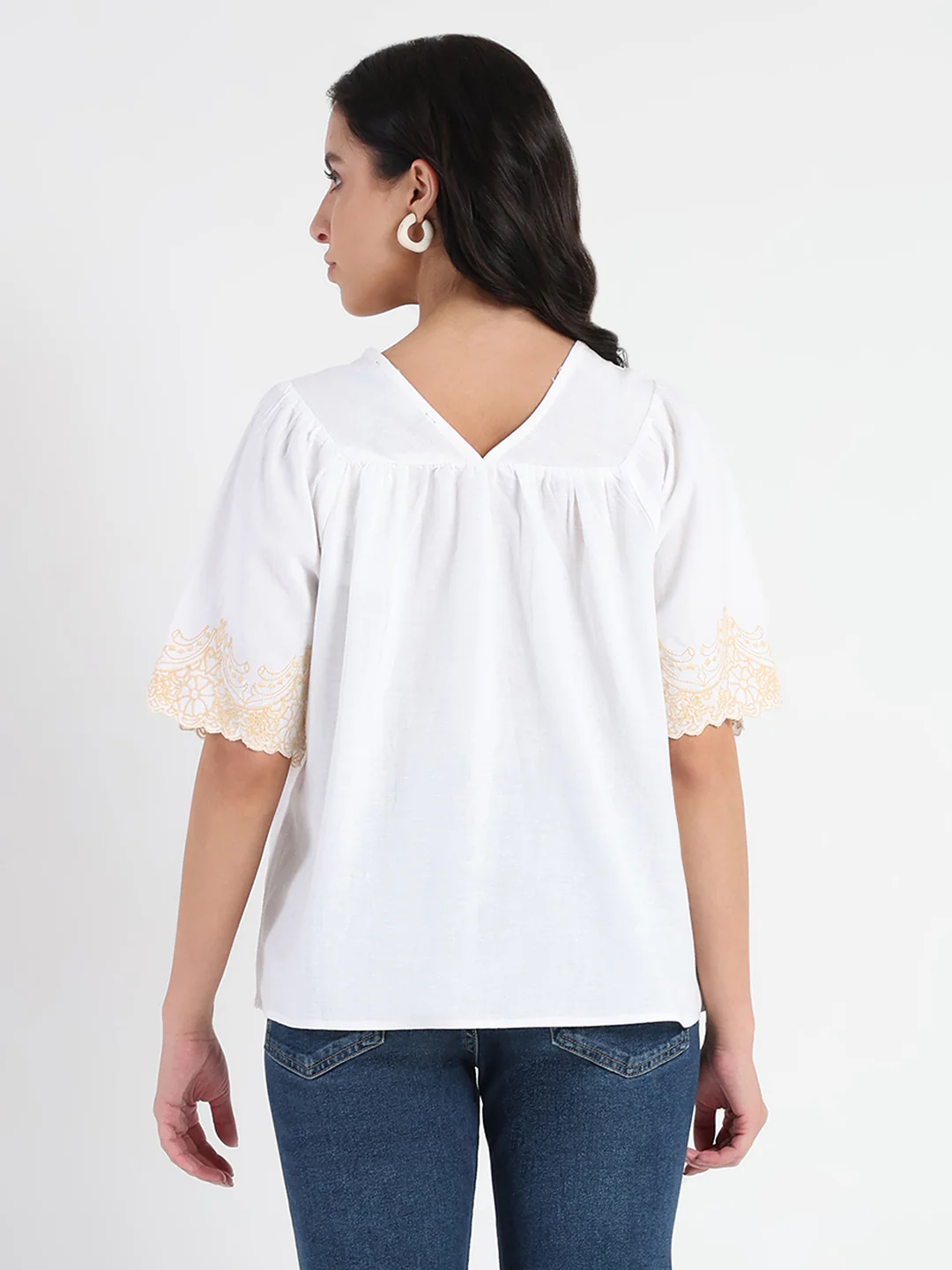 Madame Embroidered Detail Off White Viscose Blend Top - Image 6