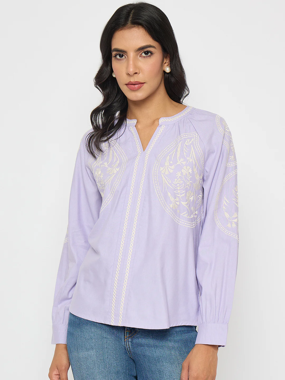 Madame Floral Embroidery Lilac Viscose Blend Top - Image 3
