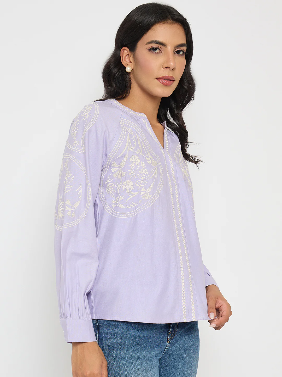 Madame Floral Embroidery Lilac Viscose Blend Top - Image 4