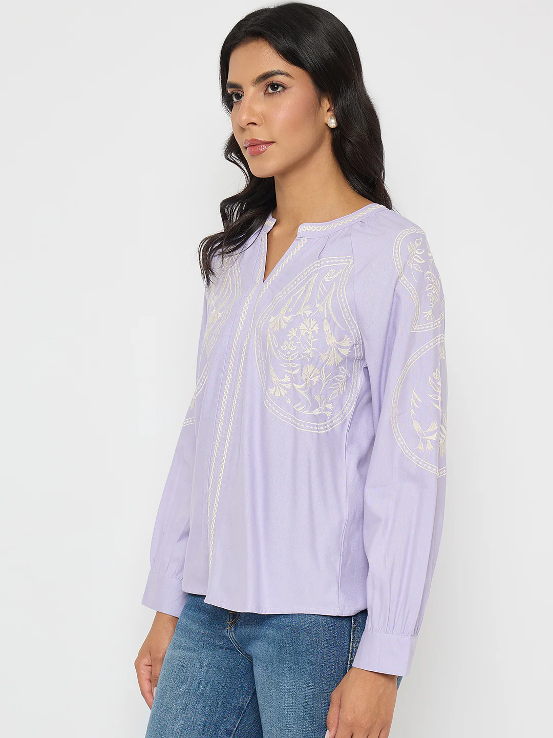 Madame Floral Embroidery Lilac Viscose Blend Top - Image 5