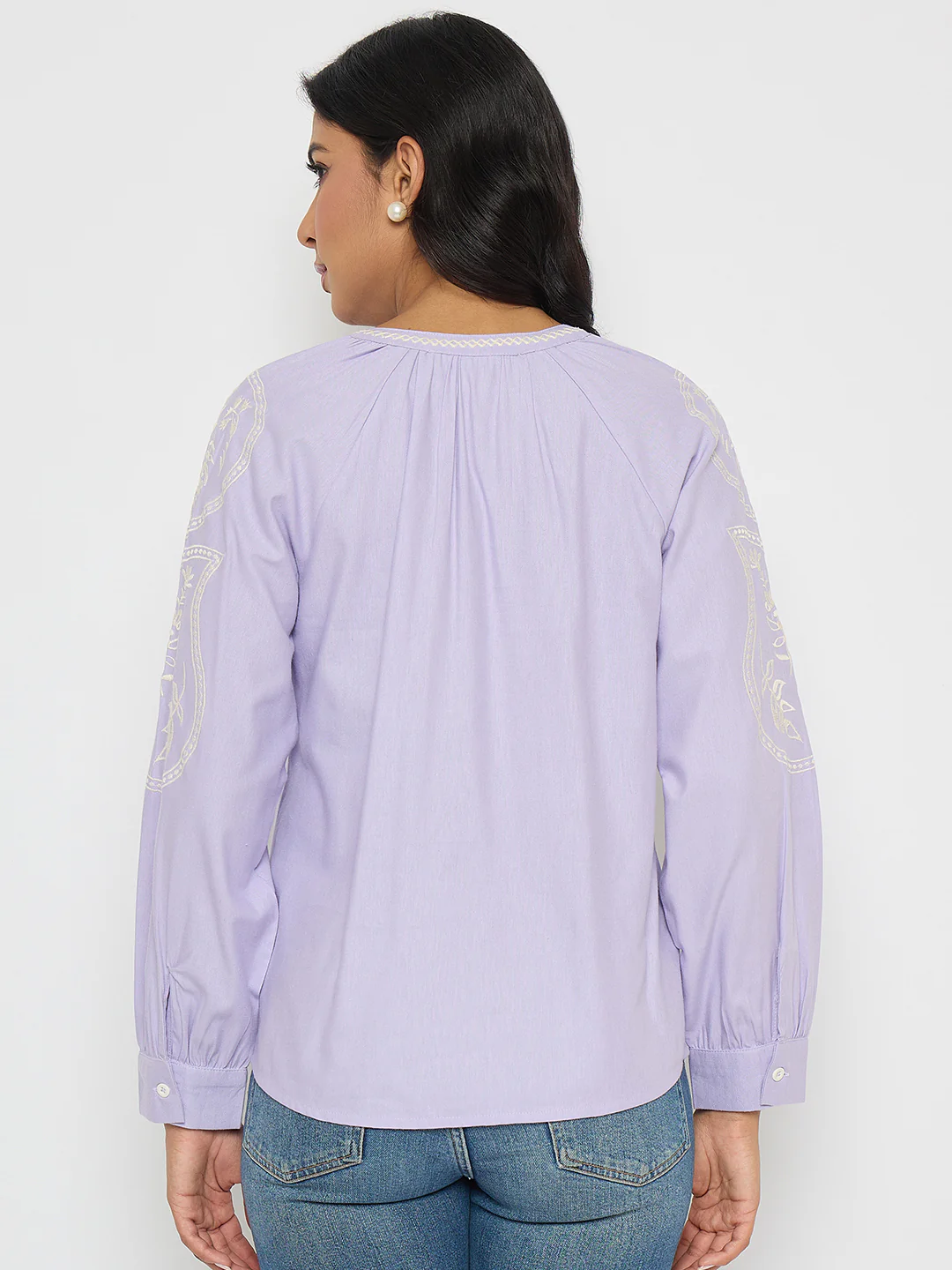 Madame Floral Embroidery Lilac Viscose Blend Top - Image 6