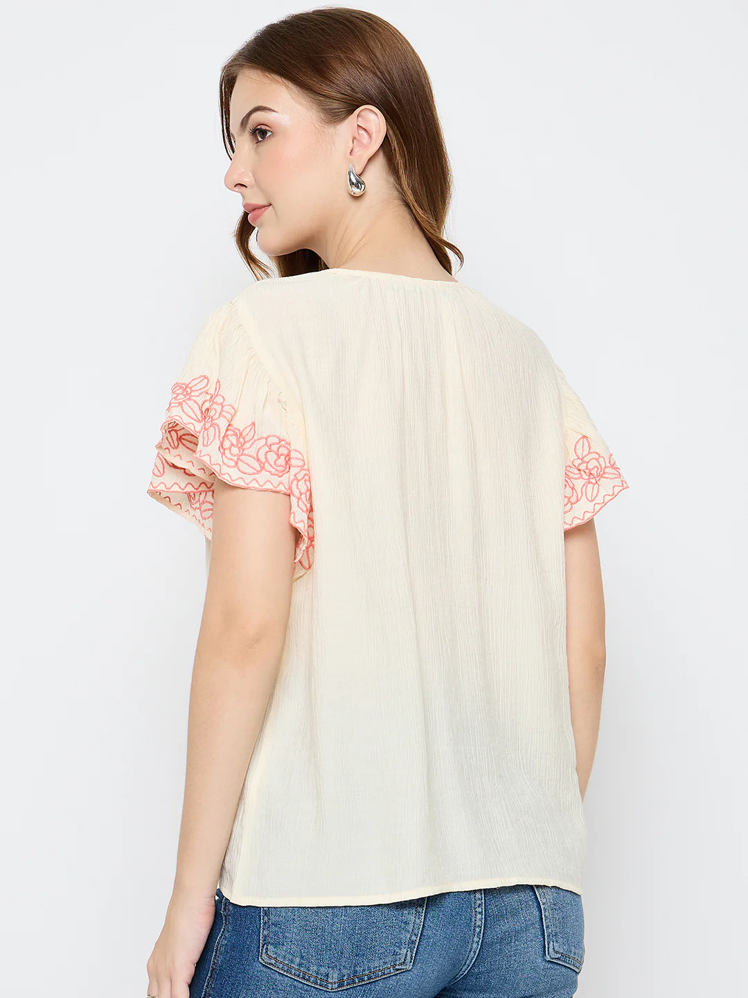 Madame Embroidered Rayon Blend Beige Top - Image 6