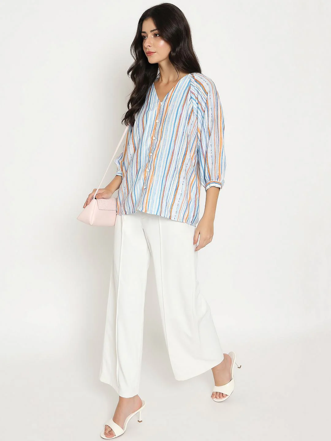 Madame Striped Rayon Blend Blue Top - Image 2