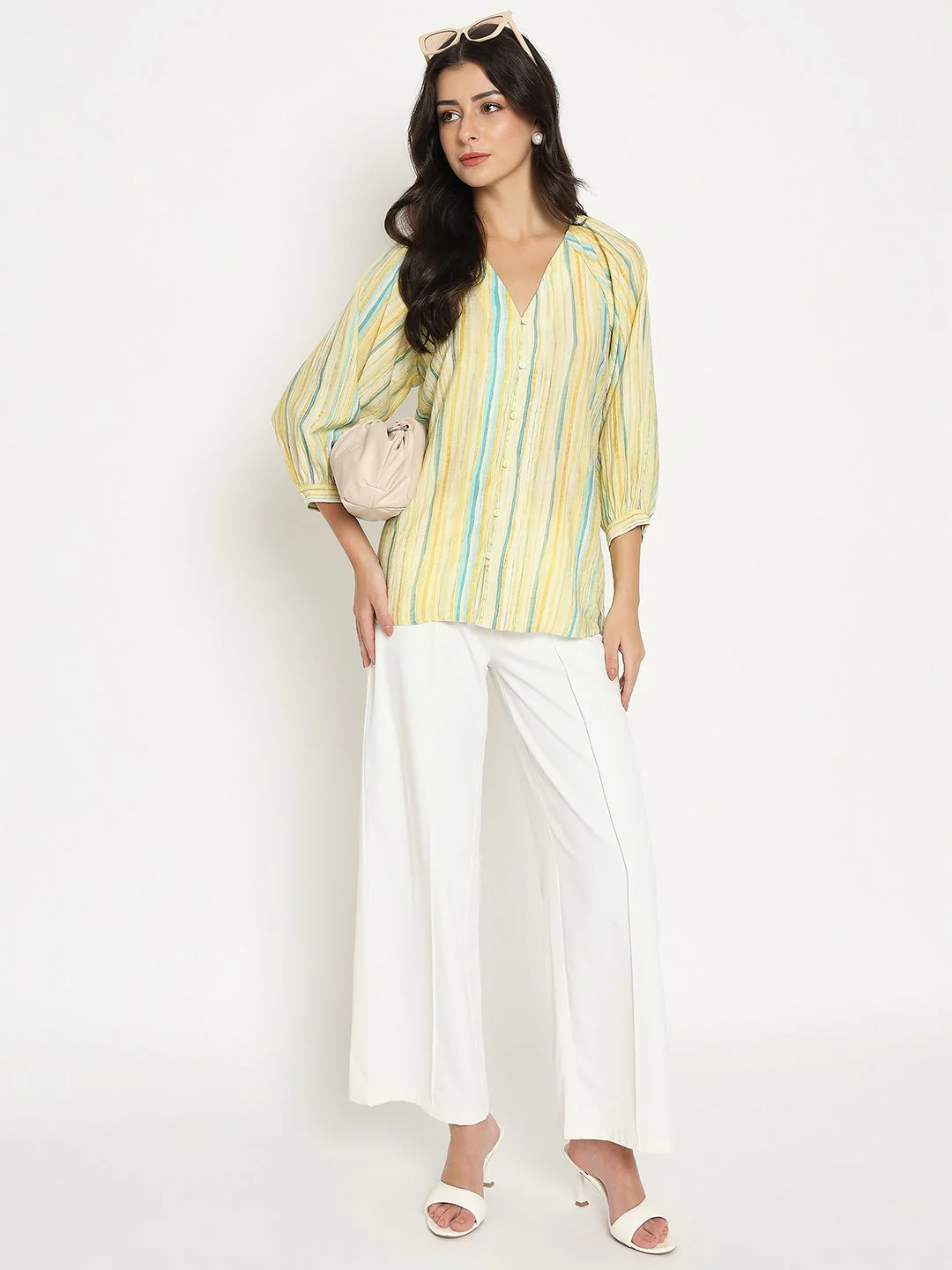 Madame Striped Rayon Blend Yellow Top - Image 2