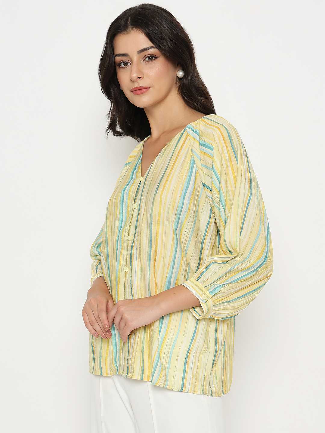 Madame Striped Rayon Blend Yellow Top - Image 5