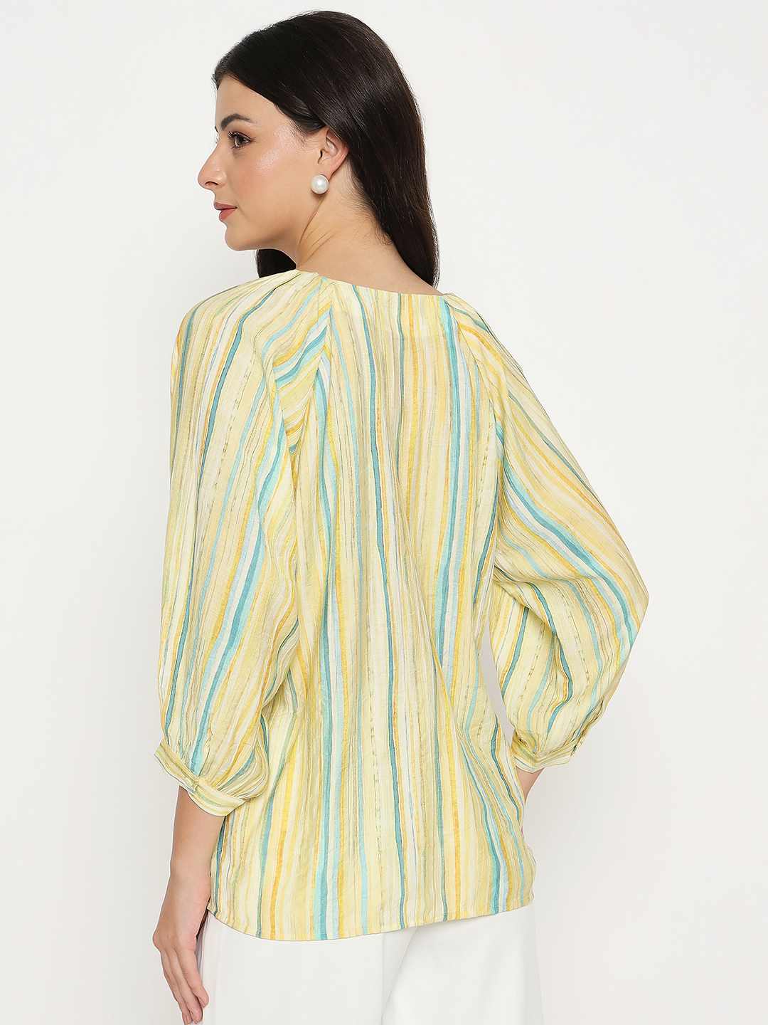 Madame Striped Rayon Blend Yellow Top - Image 6