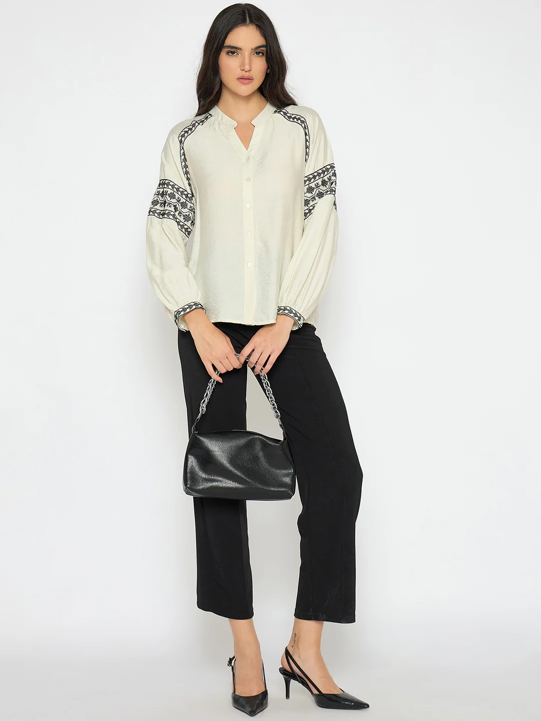 Madame Embroidered Off White Rayon Blend Top - Image 2