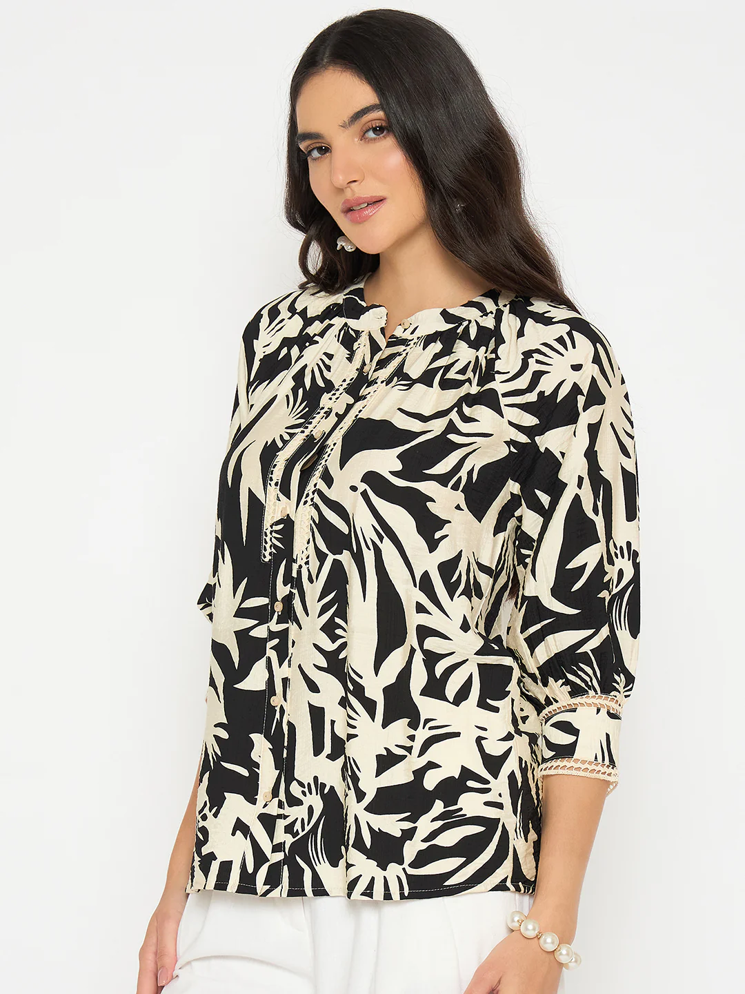 Madame Botanical Print Black Rayon Blend Top - Image 5