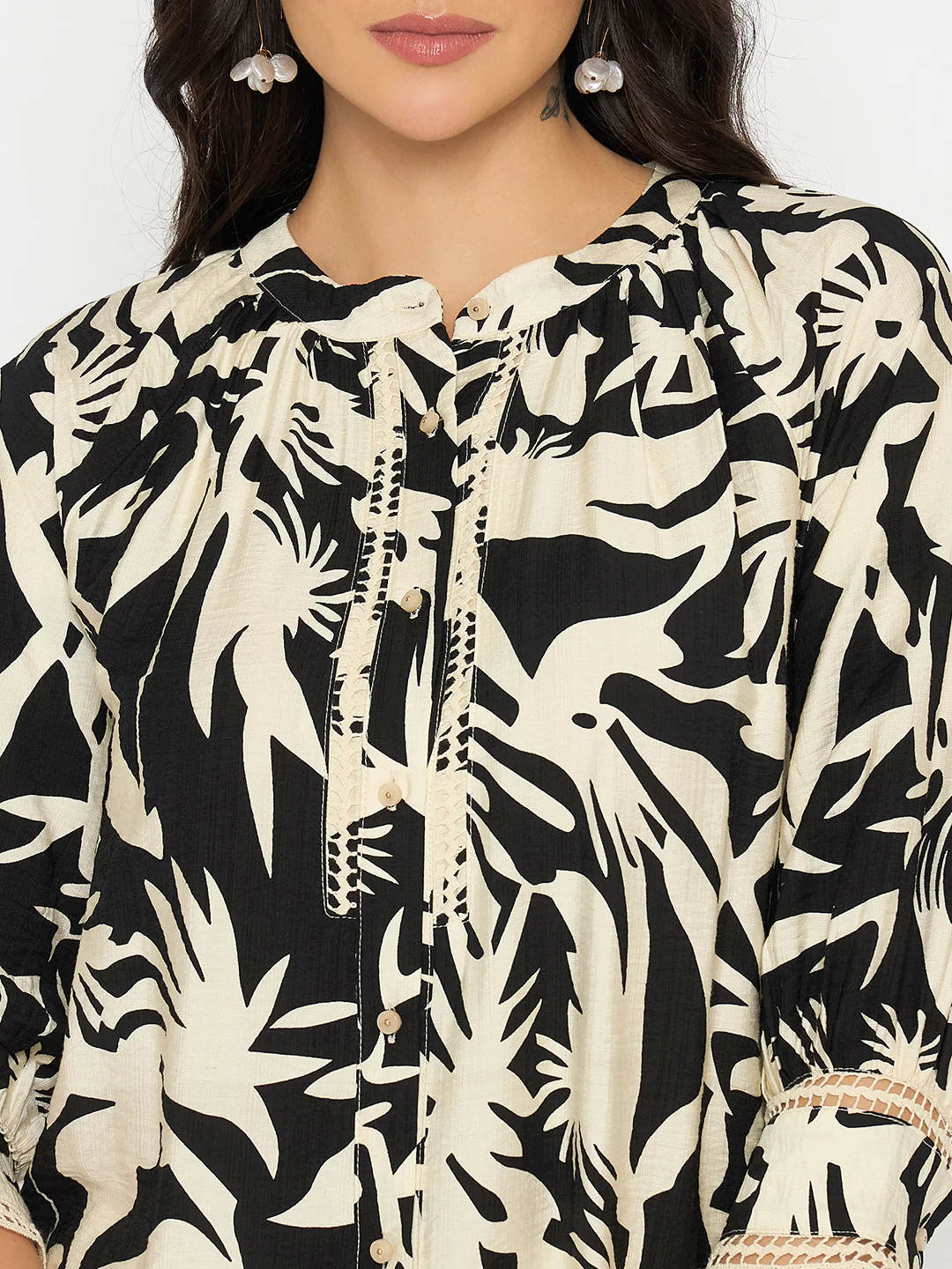 Madame Botanical Print Black Rayon Blend Top - Image 7