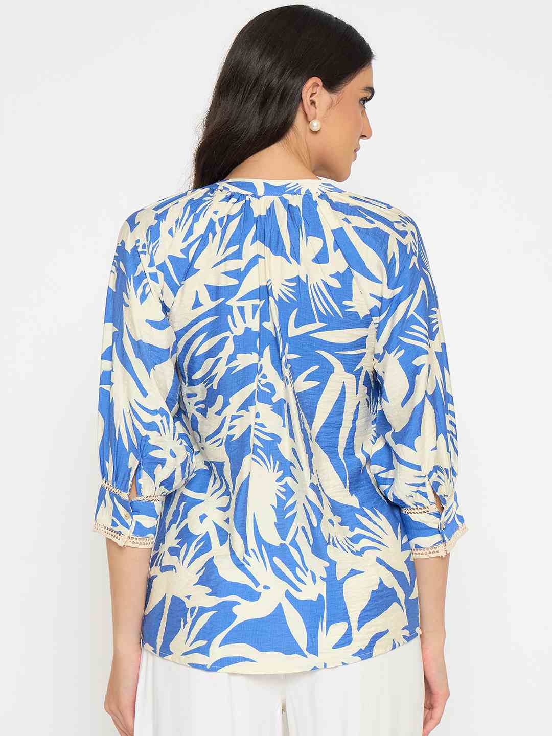 Madame Botanical Print Royal Blue Rayon Blend Top - Image 6