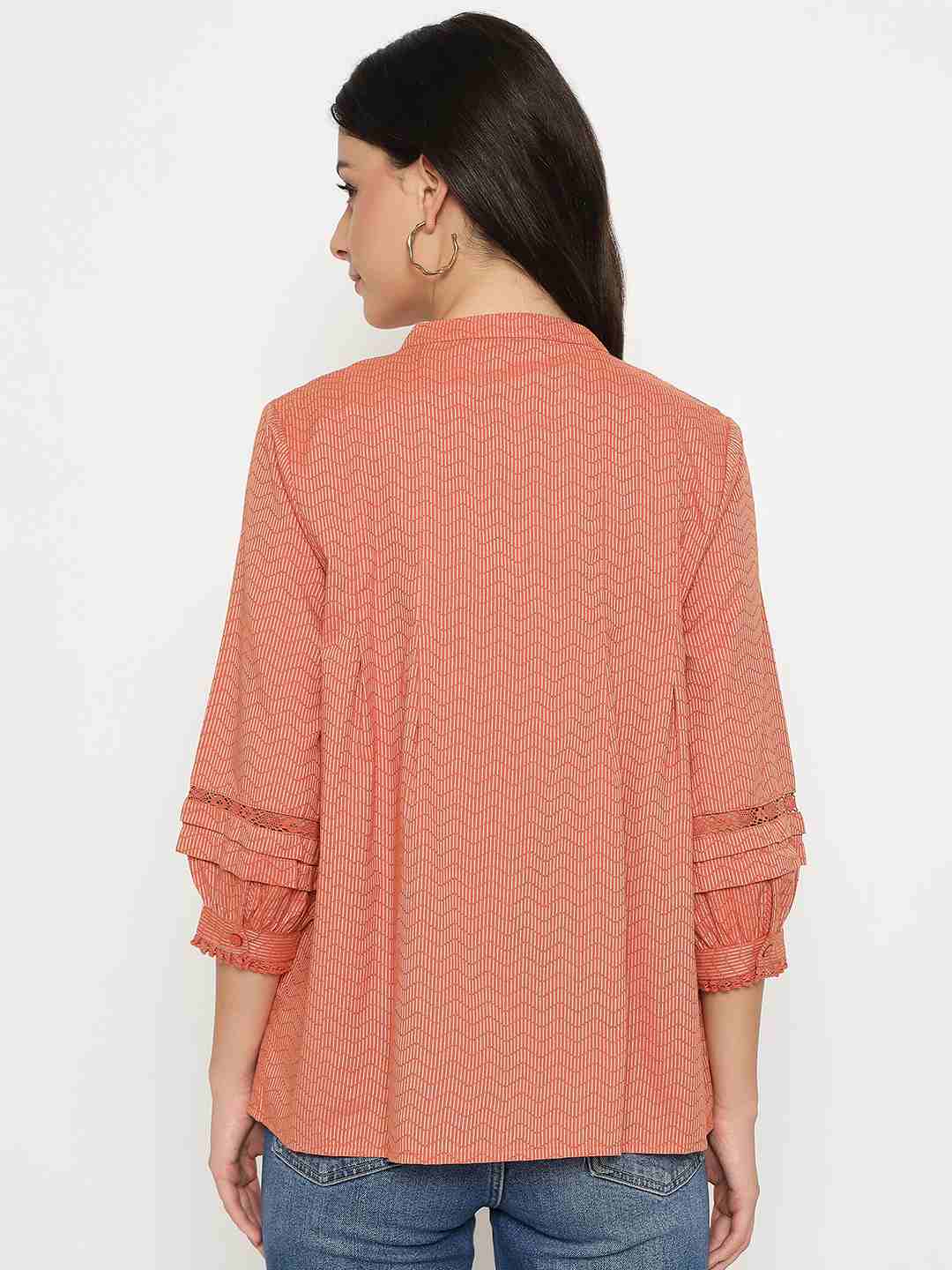 Madame Striped Rust Red Cotton Blend Top - Image 6