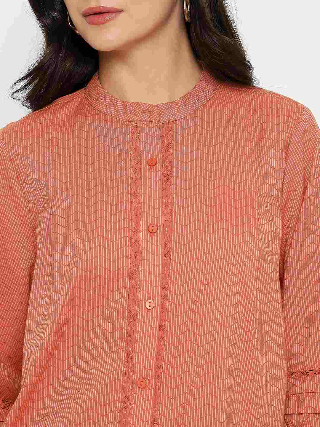 Madame Striped Rust Red Cotton Blend Top - Image 7