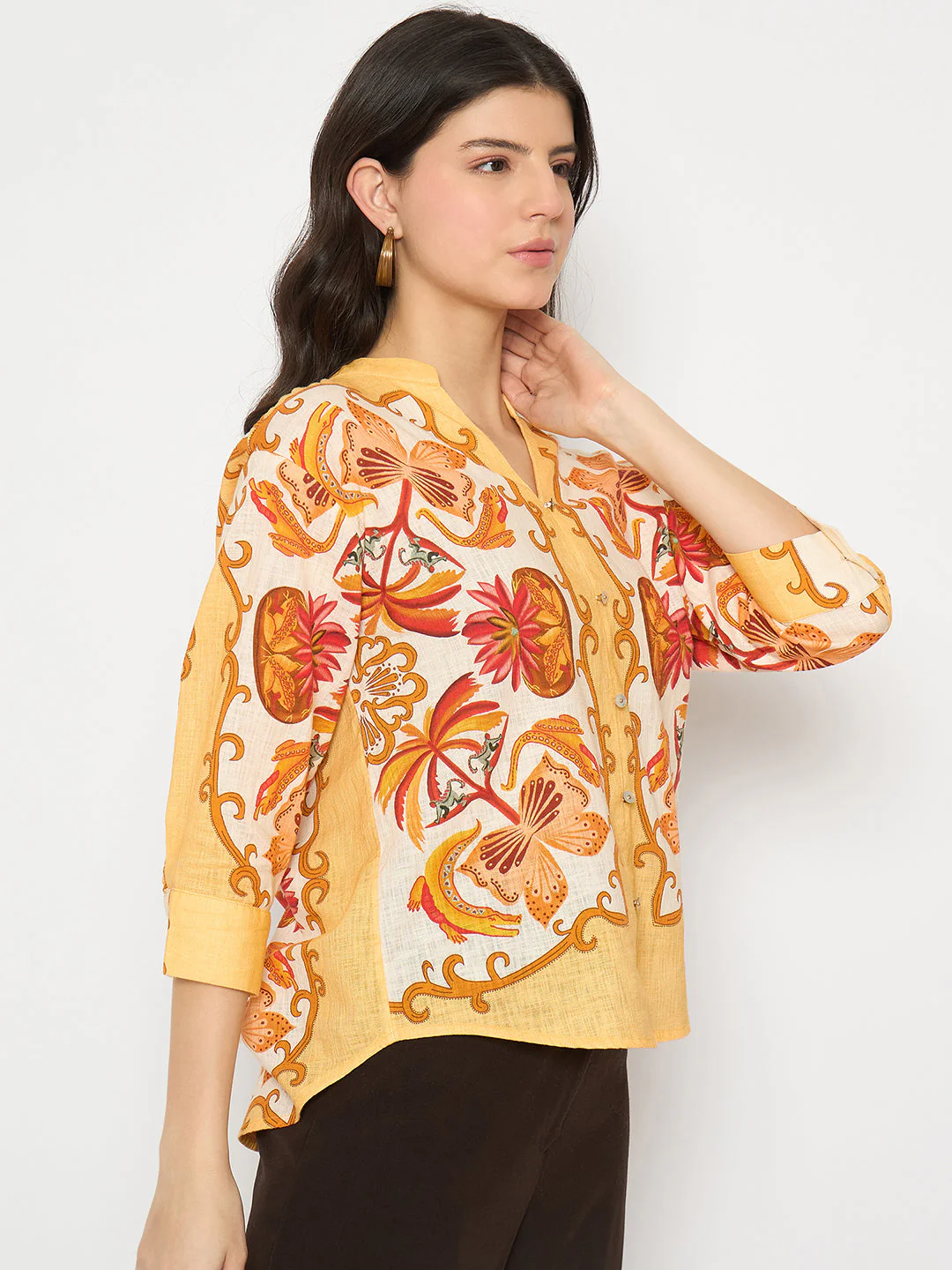 Madame Placement Printed Yellow Cotton Top - Image 4