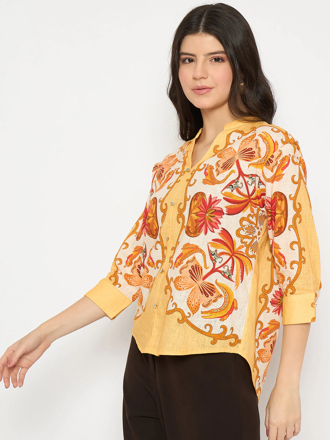 Madame Placement Printed Yellow Cotton Top - Image 5