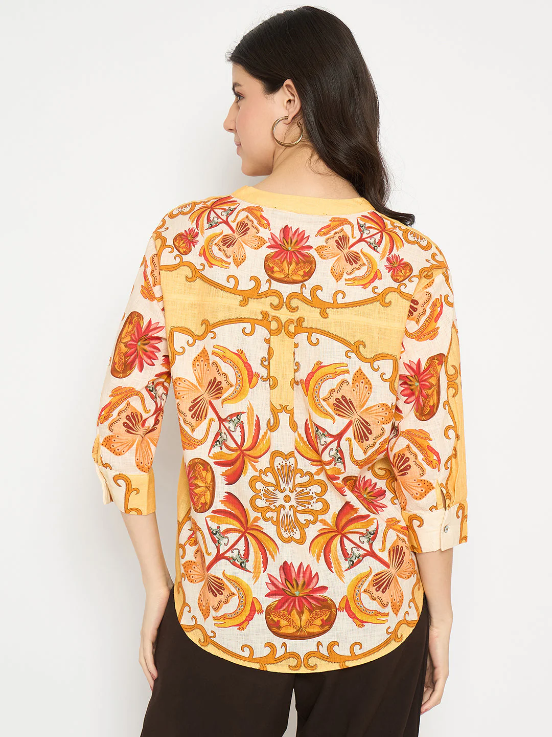 Madame Placement Printed Yellow Cotton Top - Image 6