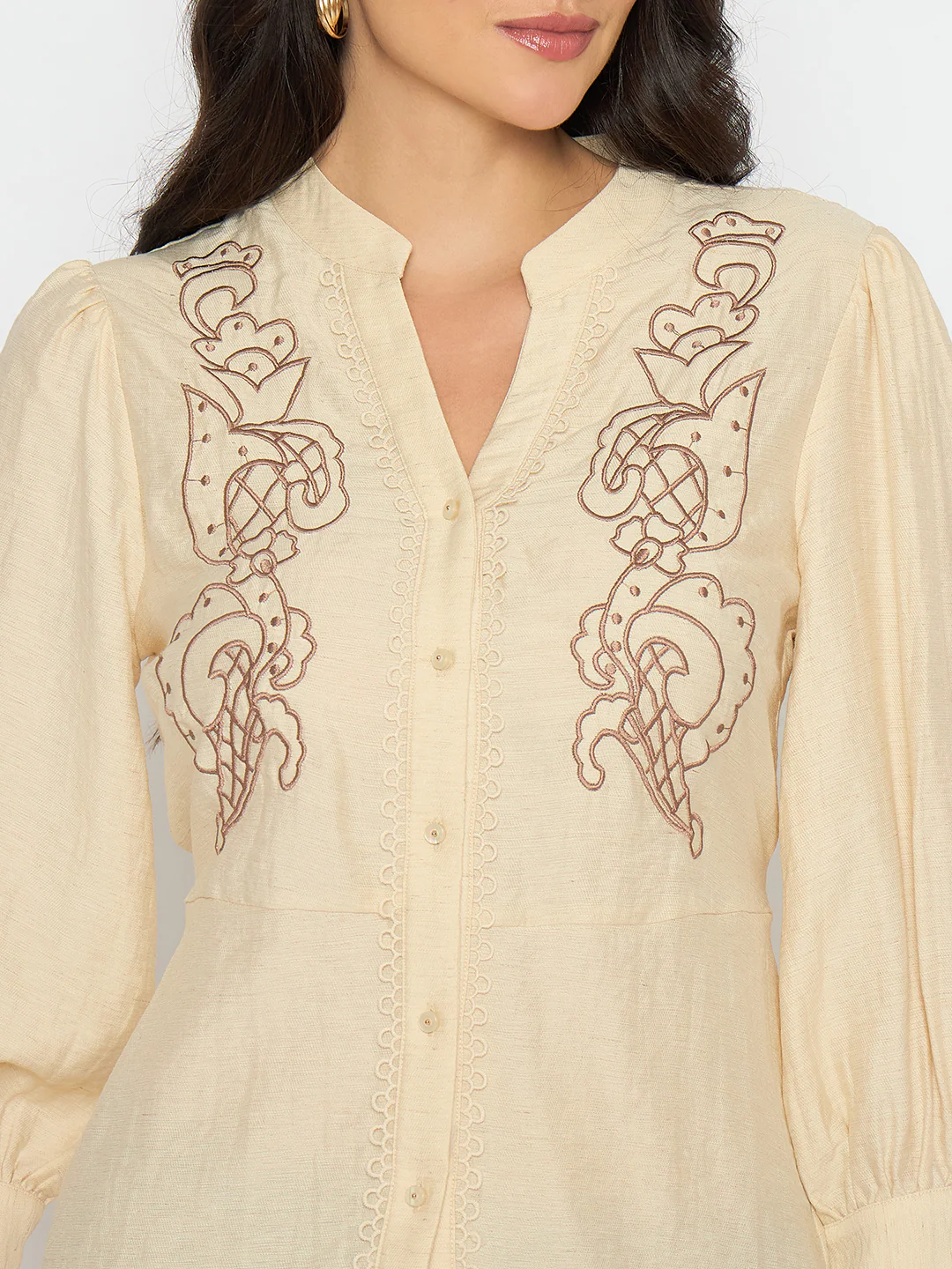 Madame Embroidered Lace Detailed Beige Top - Image 7