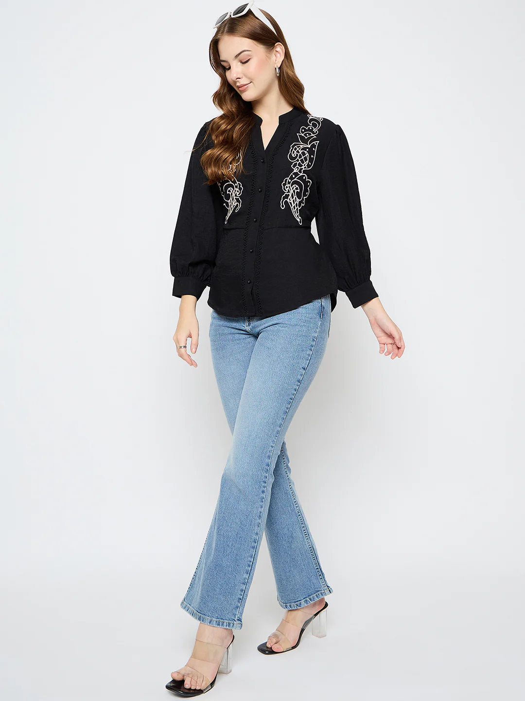Madame Embroidered Rayon Blend Black Top - Image 2