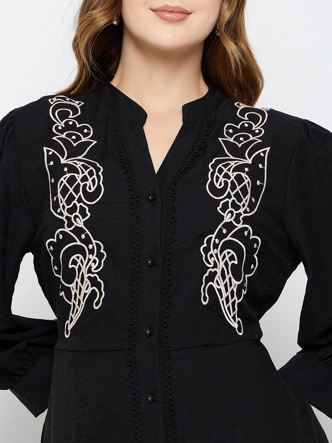 Madame Embroidered Rayon Blend Black Top - Image 7