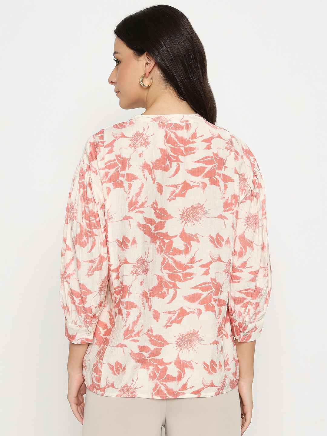 Madame Botanical Print Coral Rayon Blend Top - Image 6