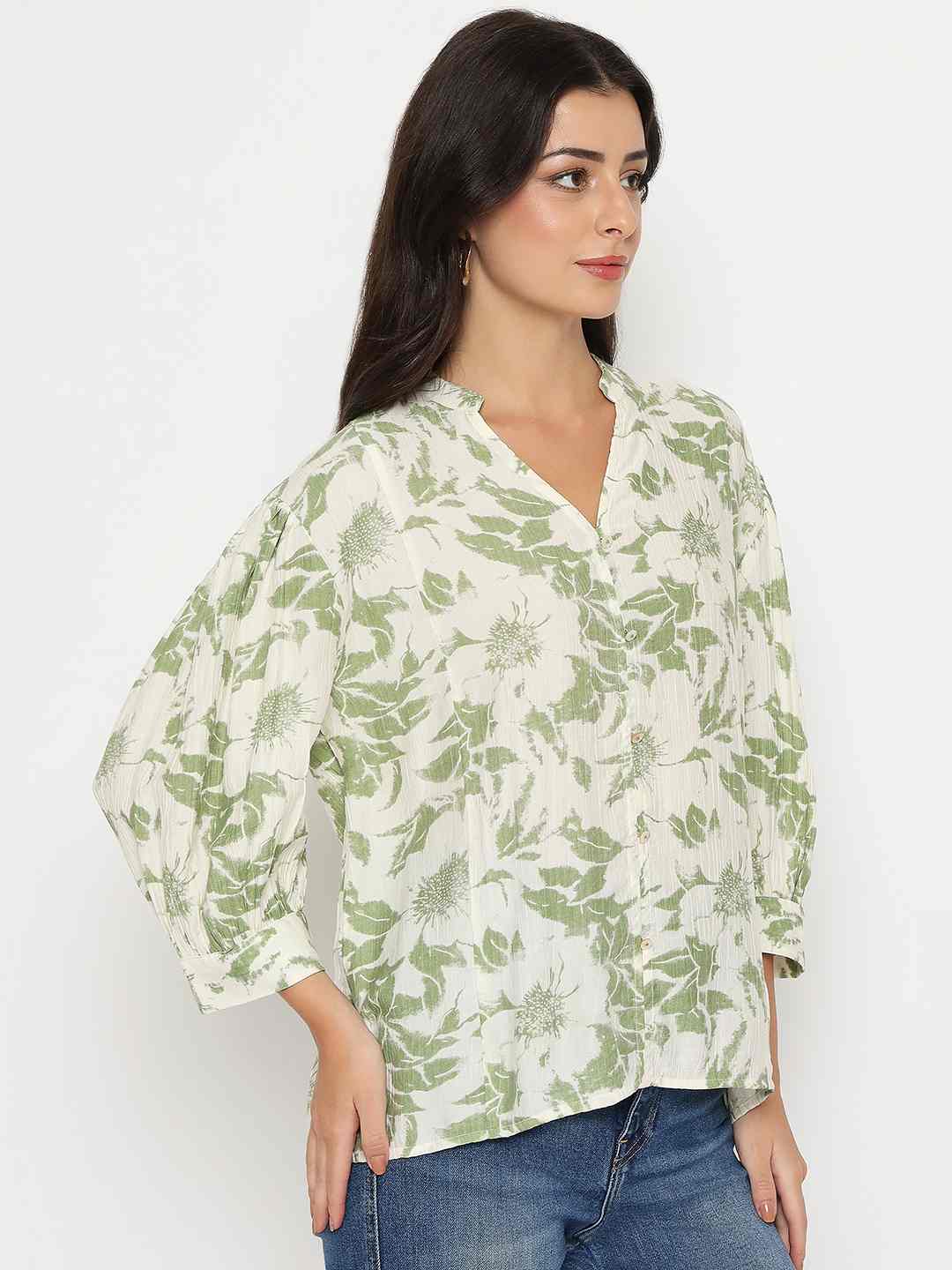 Madame Botanical Print Green Rayon Blend Top - Image 4
