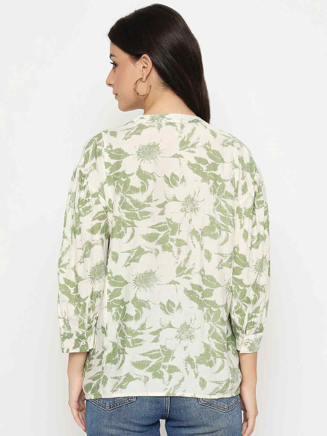 Madame Botanical Print Green Rayon Blend Top - Image 6