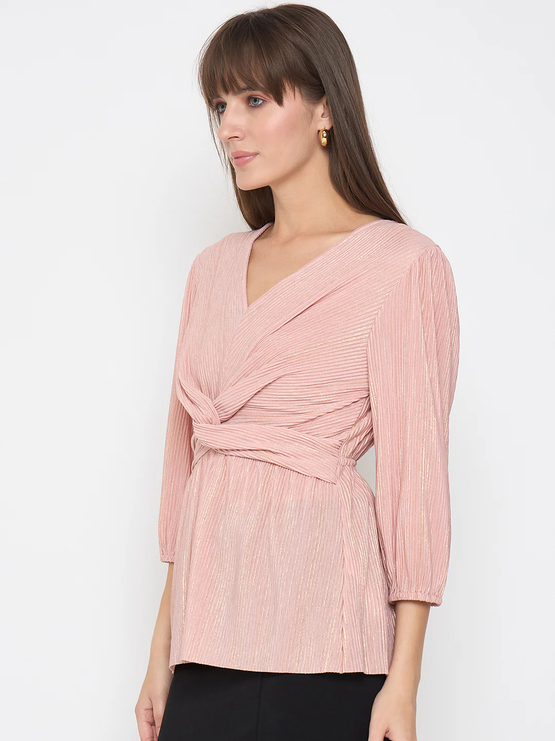 Madame Pliss Self Design Front Knot Peach Top - Image 5