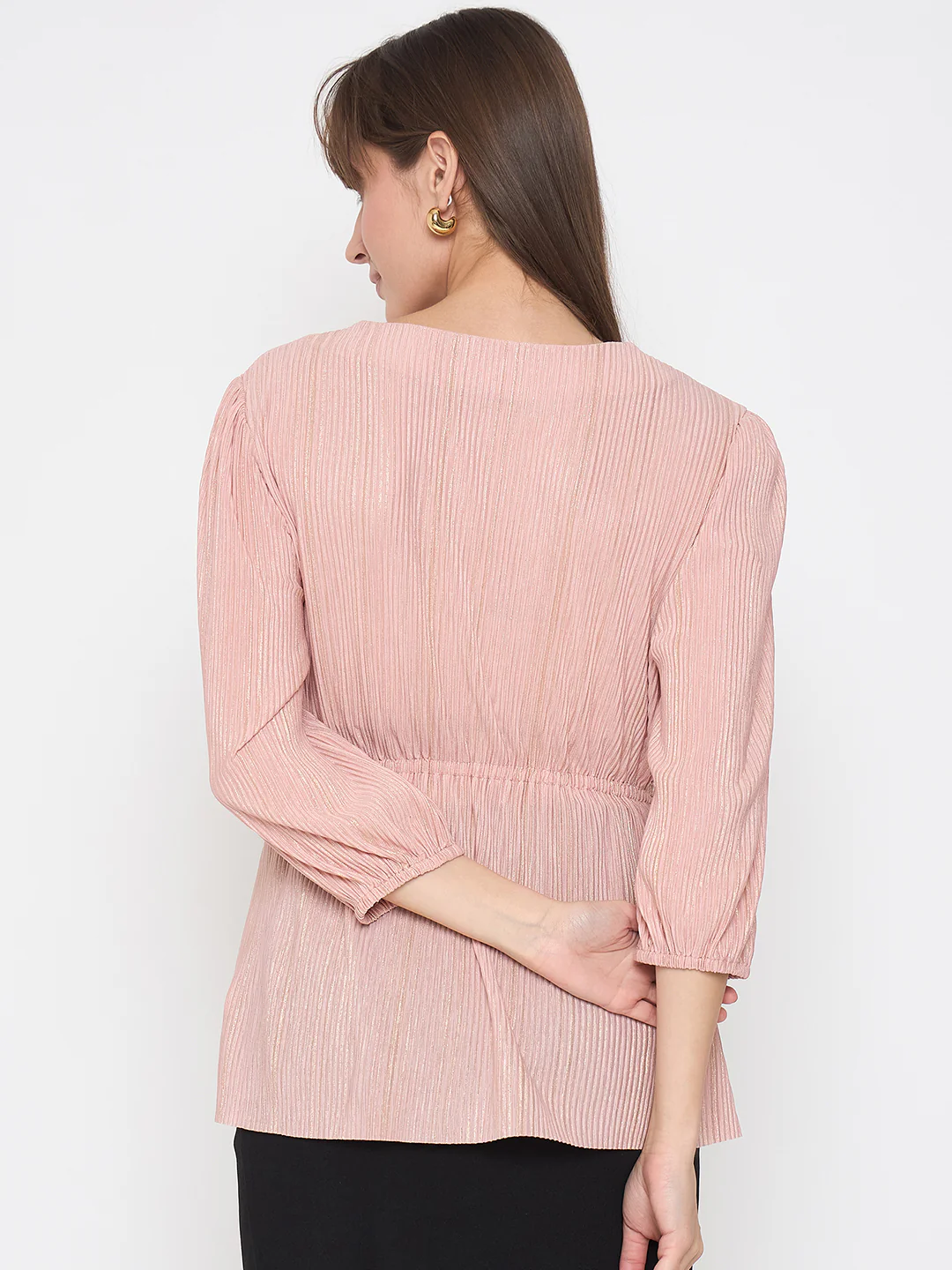 Madame Pliss Self Design Front Knot Peach Top - Image 6