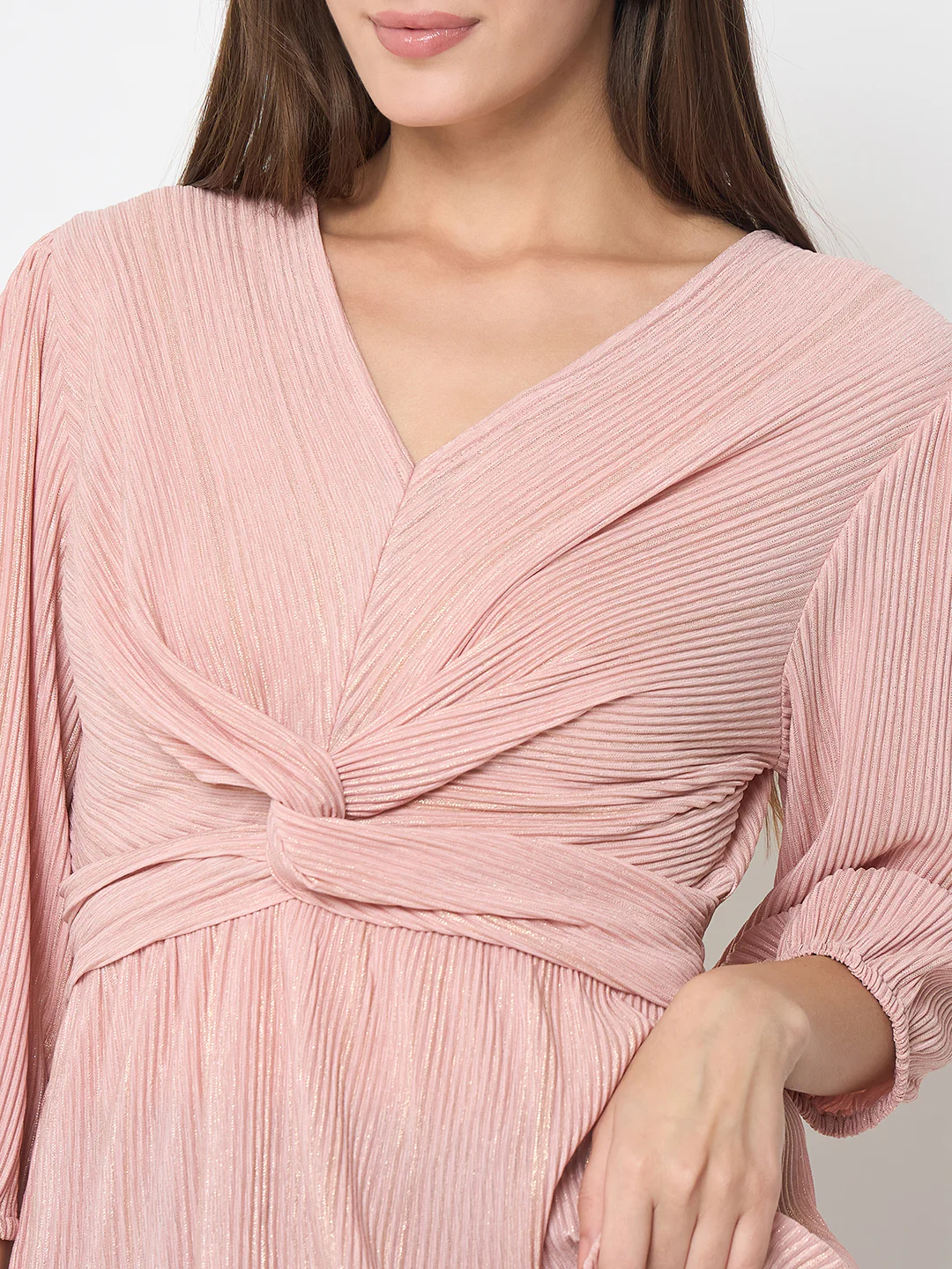 Madame Pliss Self Design Front Knot Peach Top - Image 7