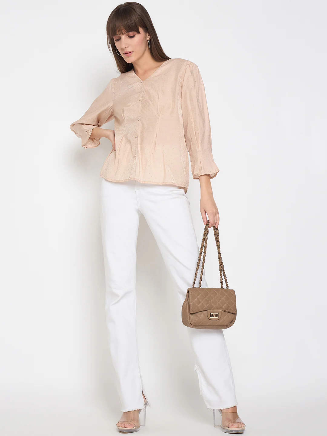 Madame Nylon Swarovski Dart Detailed Beige Top - Image 2