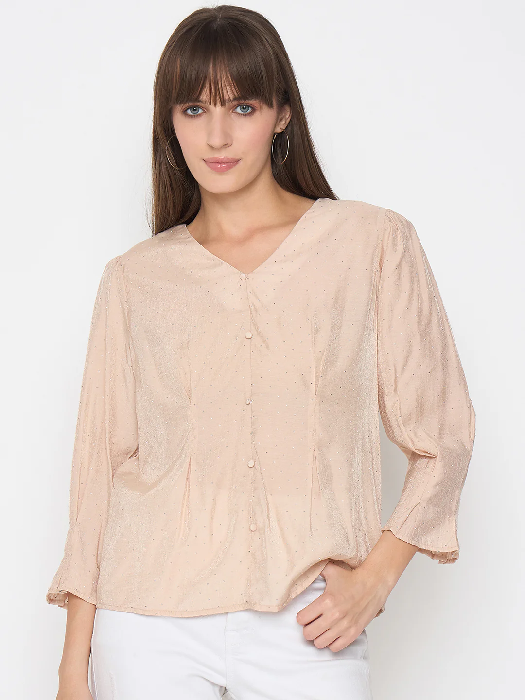 Madame Nylon Swarovski Dart Detailed Beige Top - Image 3