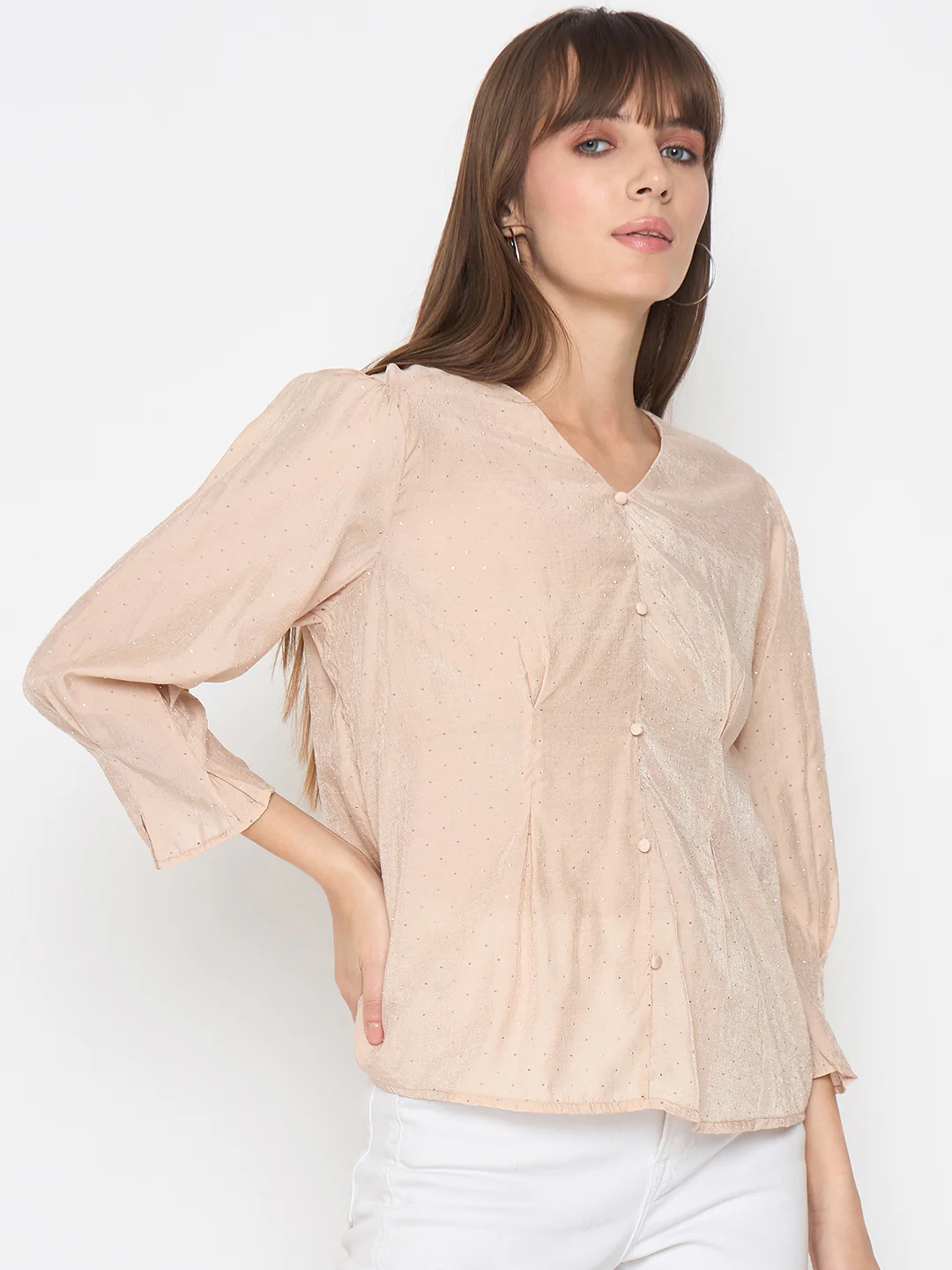 Madame Nylon Swarovski Dart Detailed Beige Top - Image 4