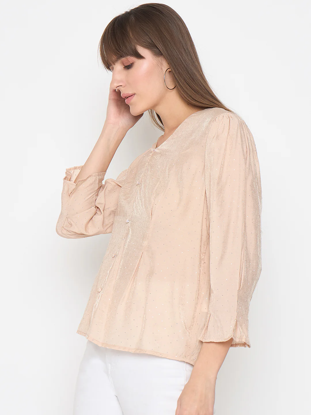 Madame Nylon Swarovski Dart Detailed Beige Top - Image 5