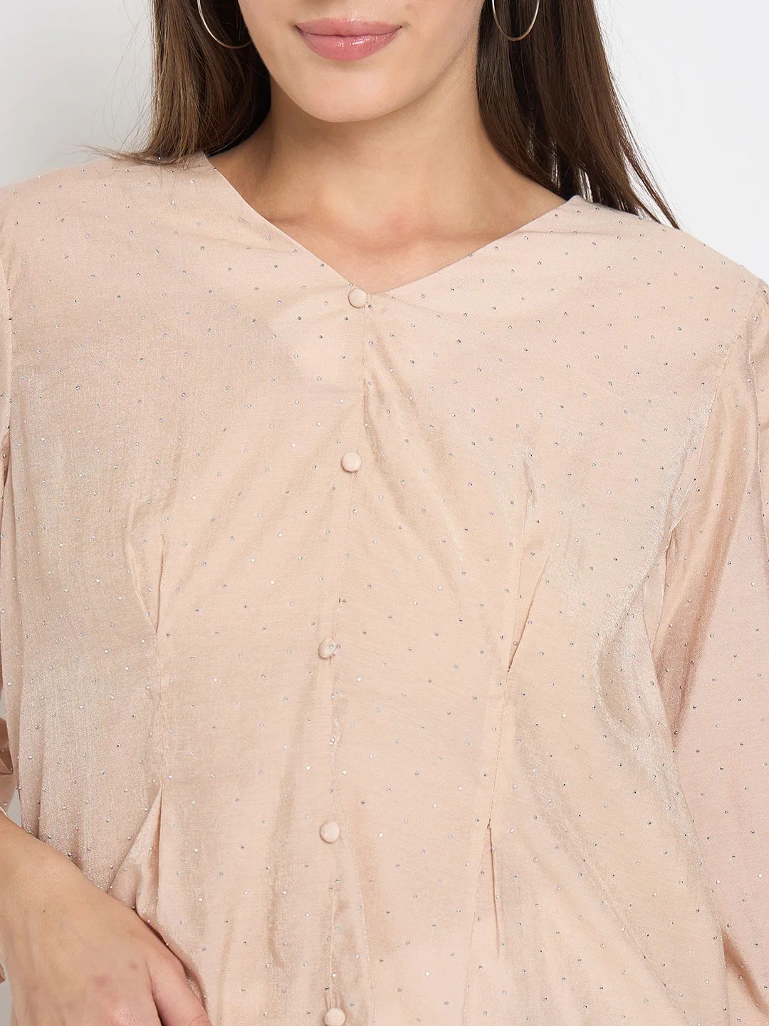 Madame Nylon Swarovski Dart Detailed Beige Top - Image 7