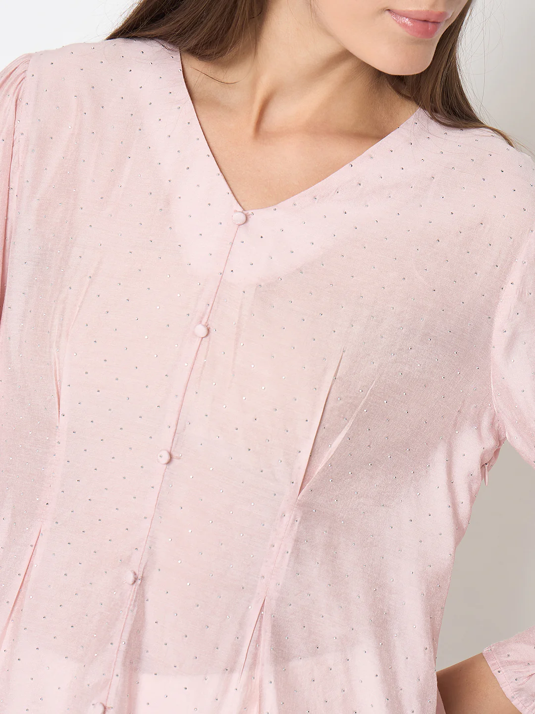 Madame Nylon Swarovski Dart Detailed Peach Top - Image 7