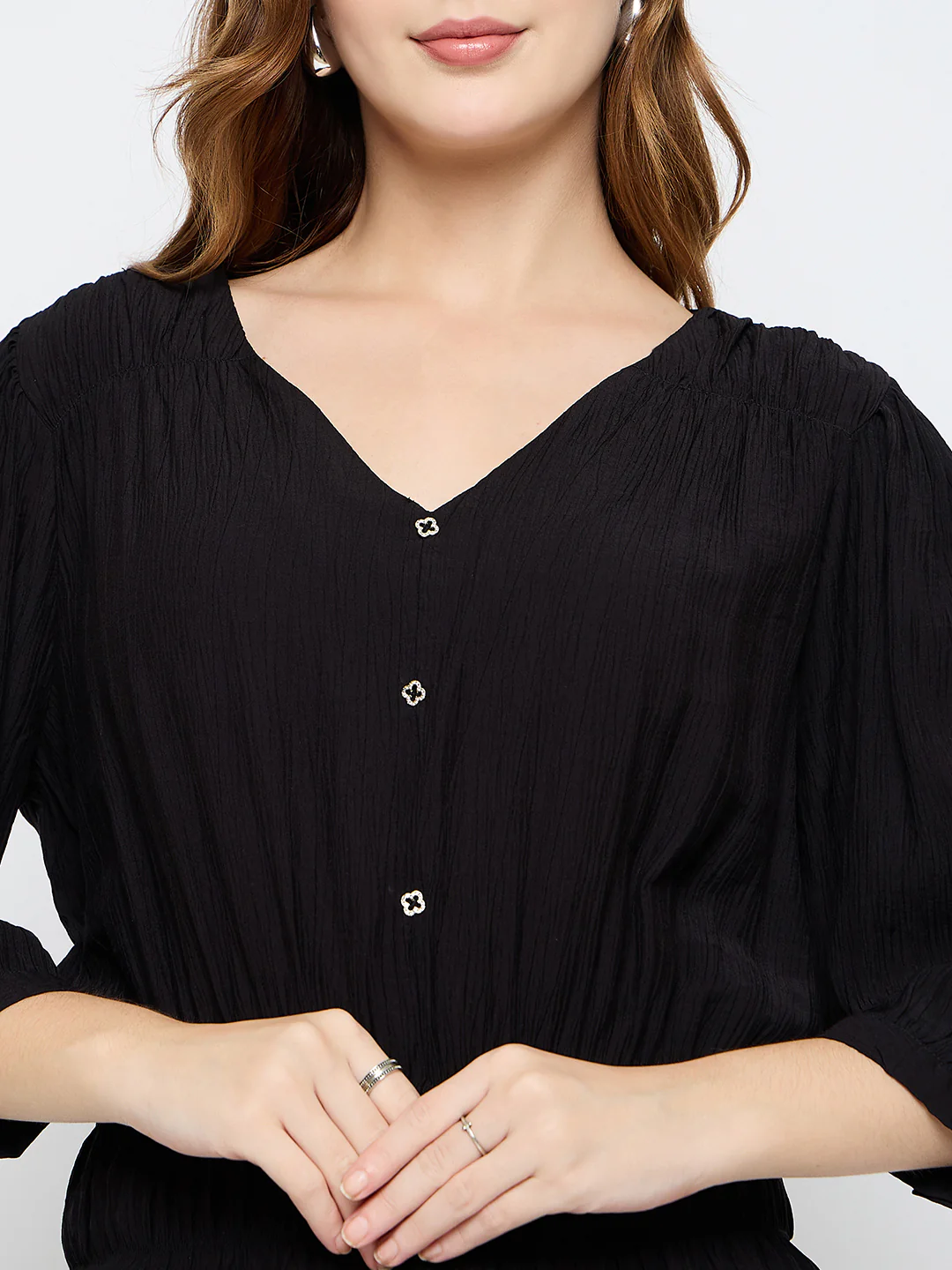 Madame Solid Rayon Blend Black Peplum Top - Image 7