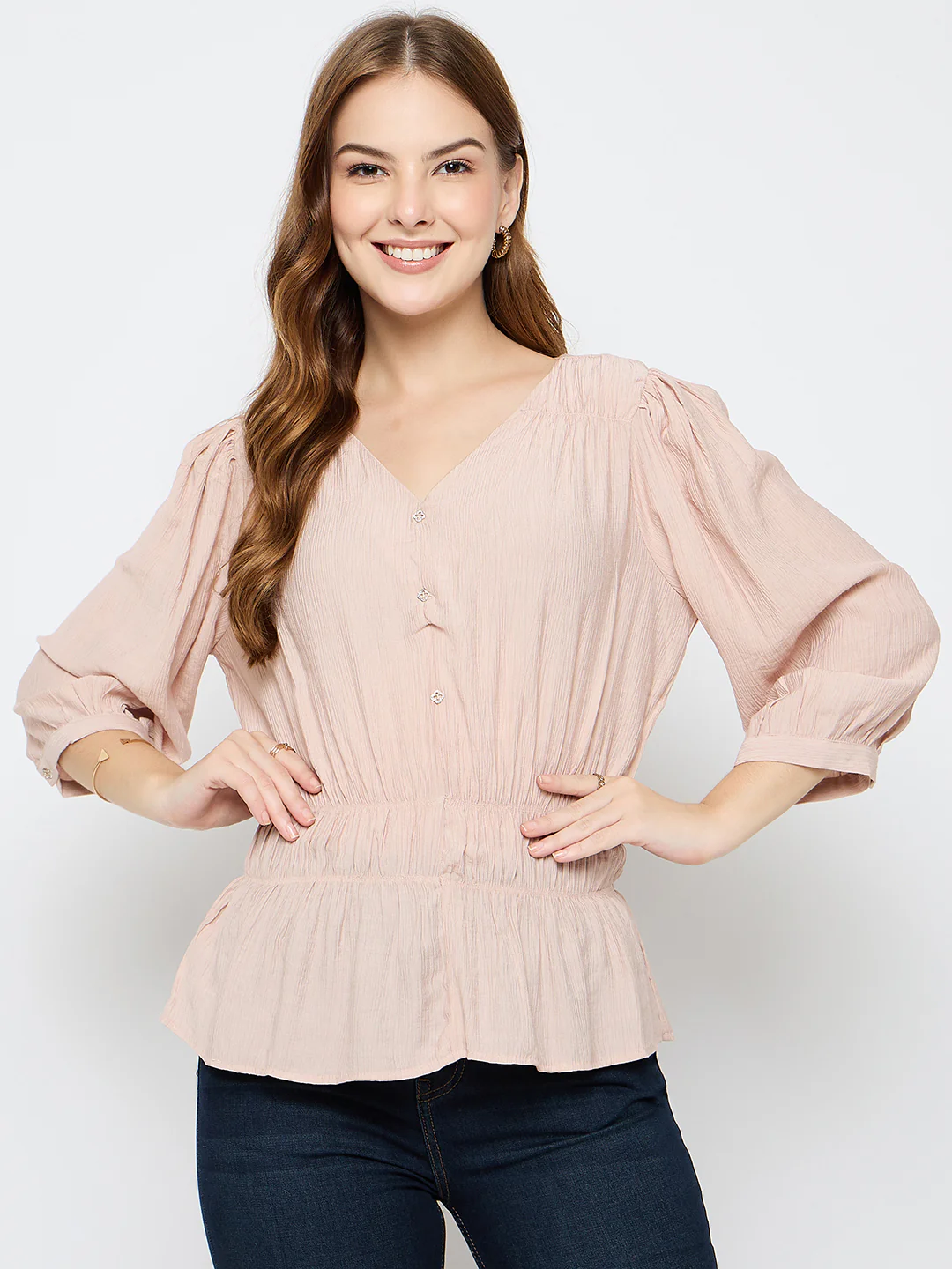 Madame Rayon Blend Pink Peplum Top - Image 3