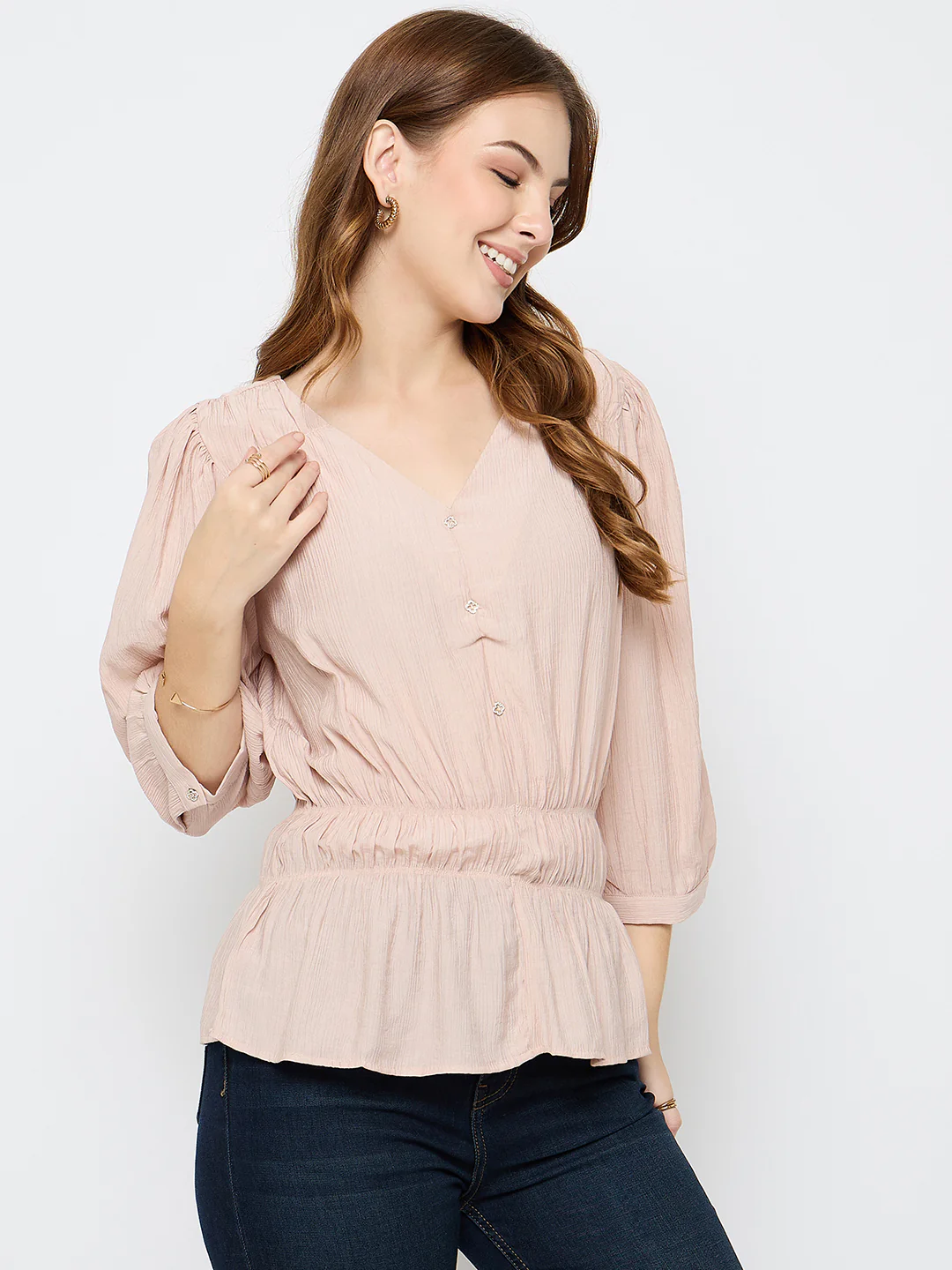Madame Rayon Blend Pink Peplum Top - Image 4