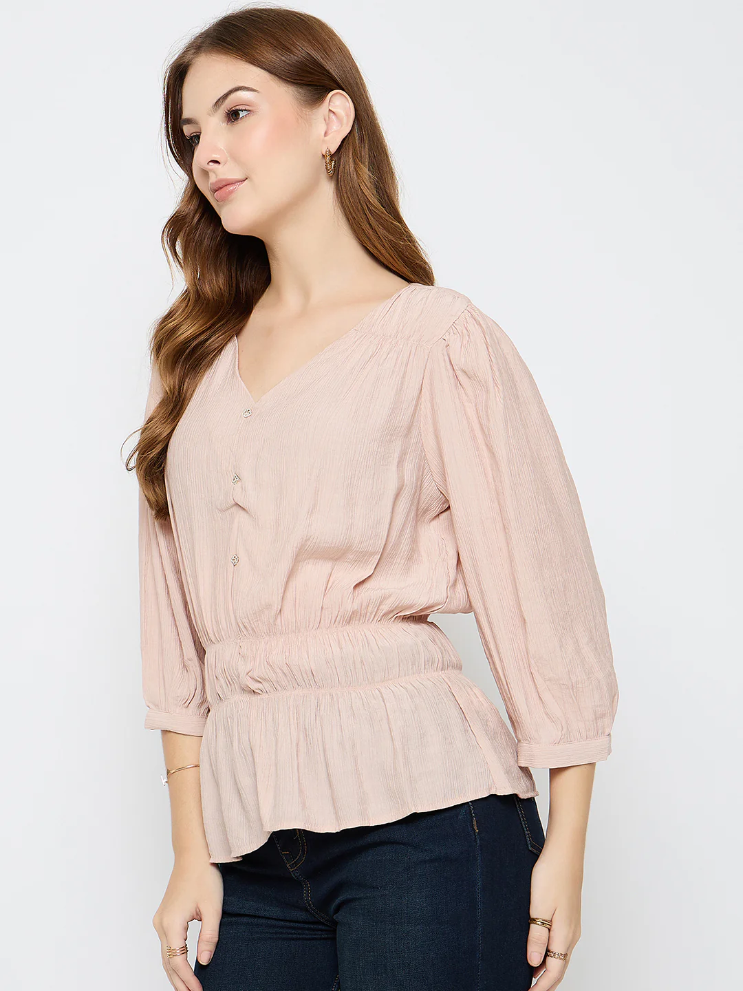 Madame Rayon Blend Pink Peplum Top - Image 5