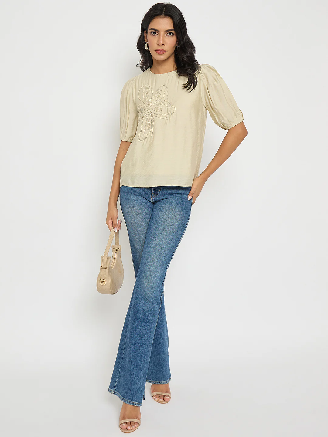 Madame Embellished Rayon Blend Beige Top - Image 2