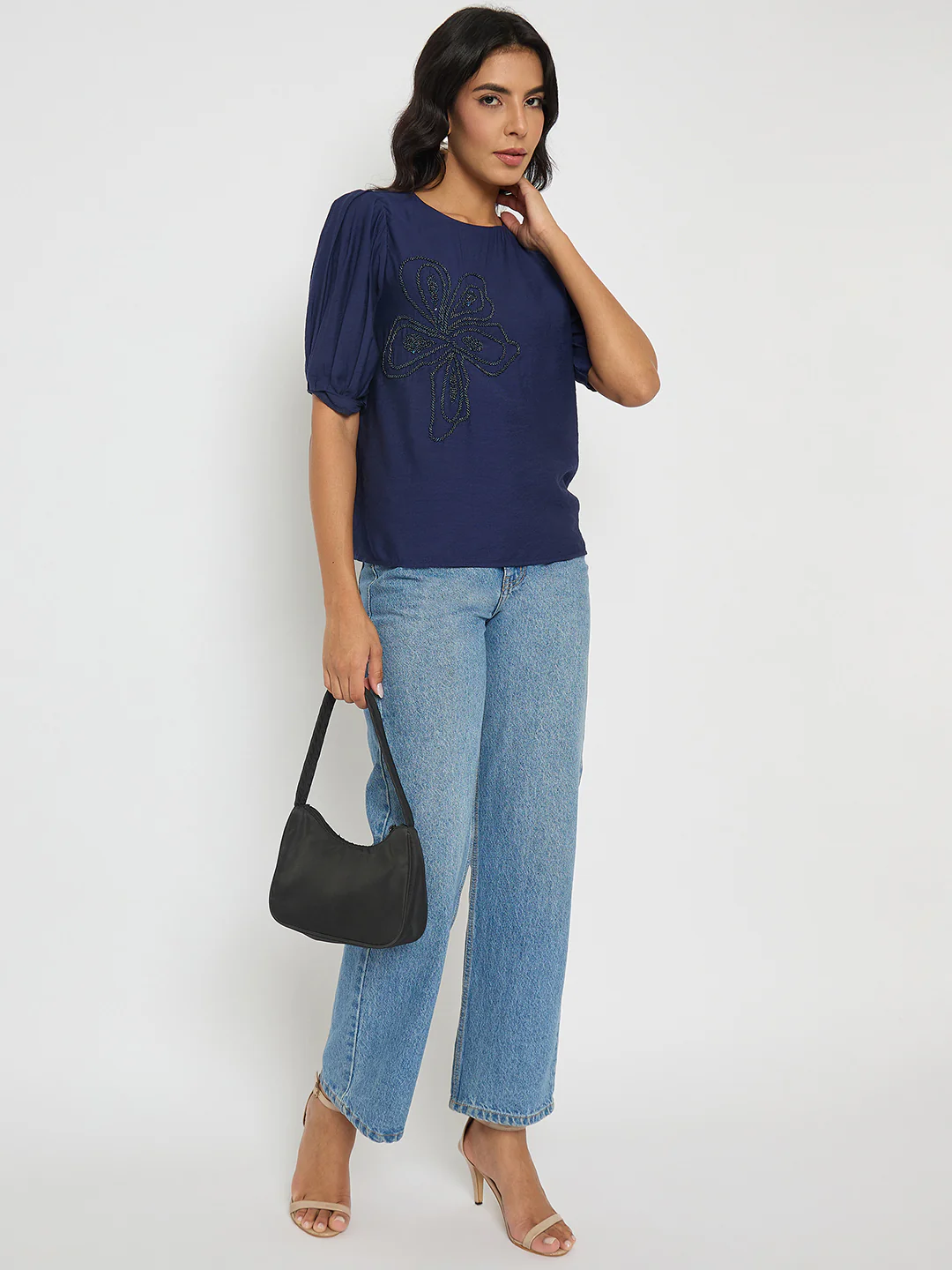 Madame Embellished Rayon Blend Navy Blue Top - Image 2