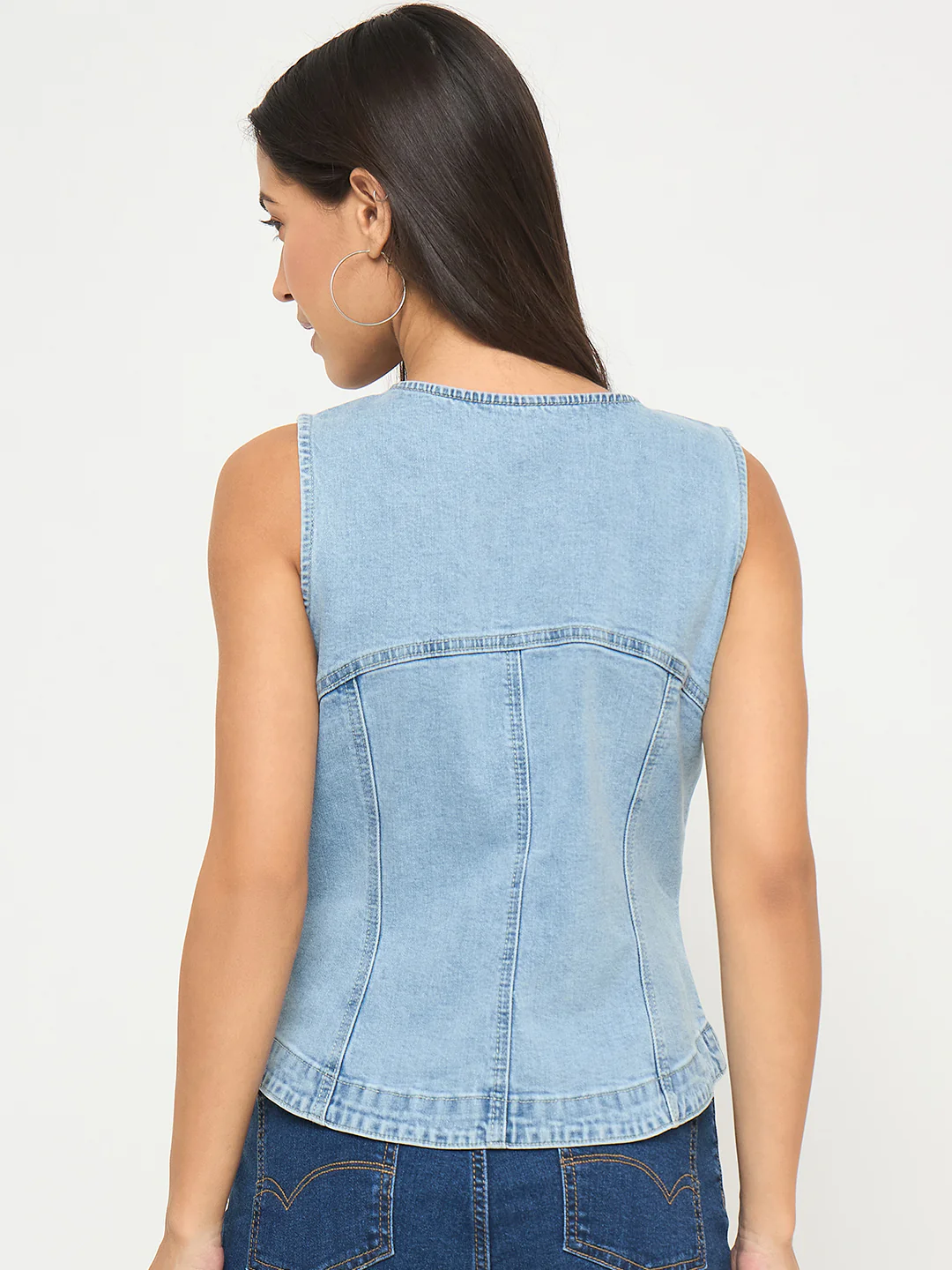 Madame Sleeveless Bright Blue Cotton Blend Bright Blue Top - Image 6