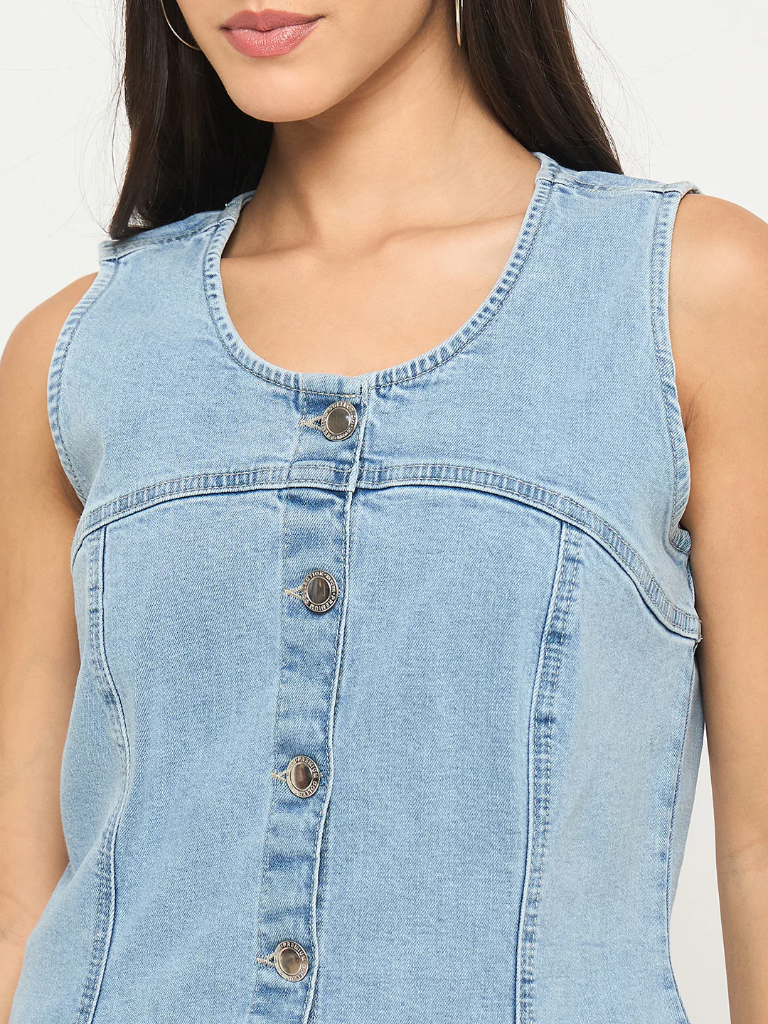 Madame Sleeveless Bright Blue Cotton Blend Bright Blue Top - Image 7