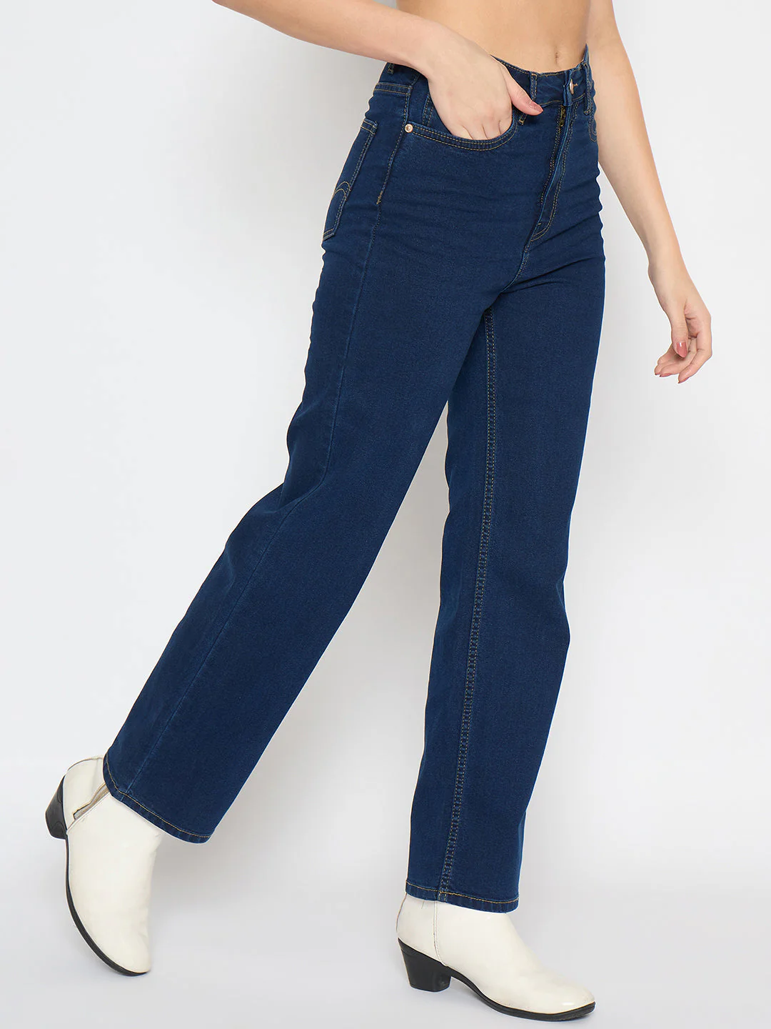 Madame Straight Fit Dark Blue Denim Jeans - Image 4