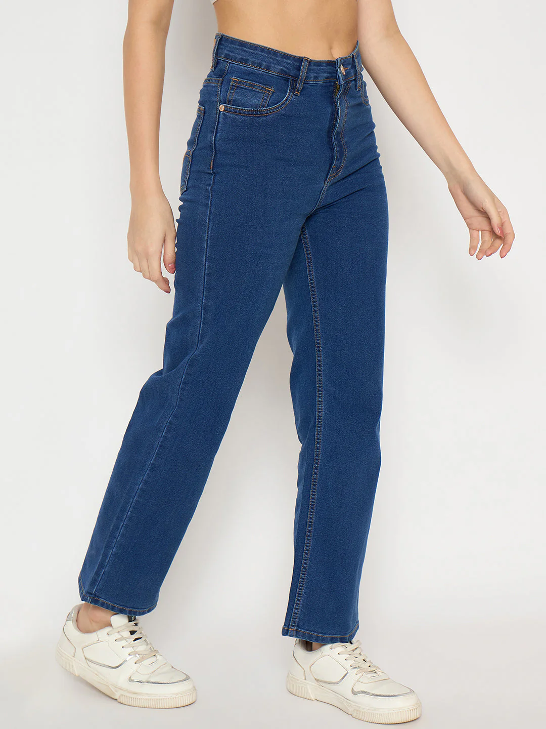Madame Mid Blue Straight Fit Denim Jeans - Image 4
